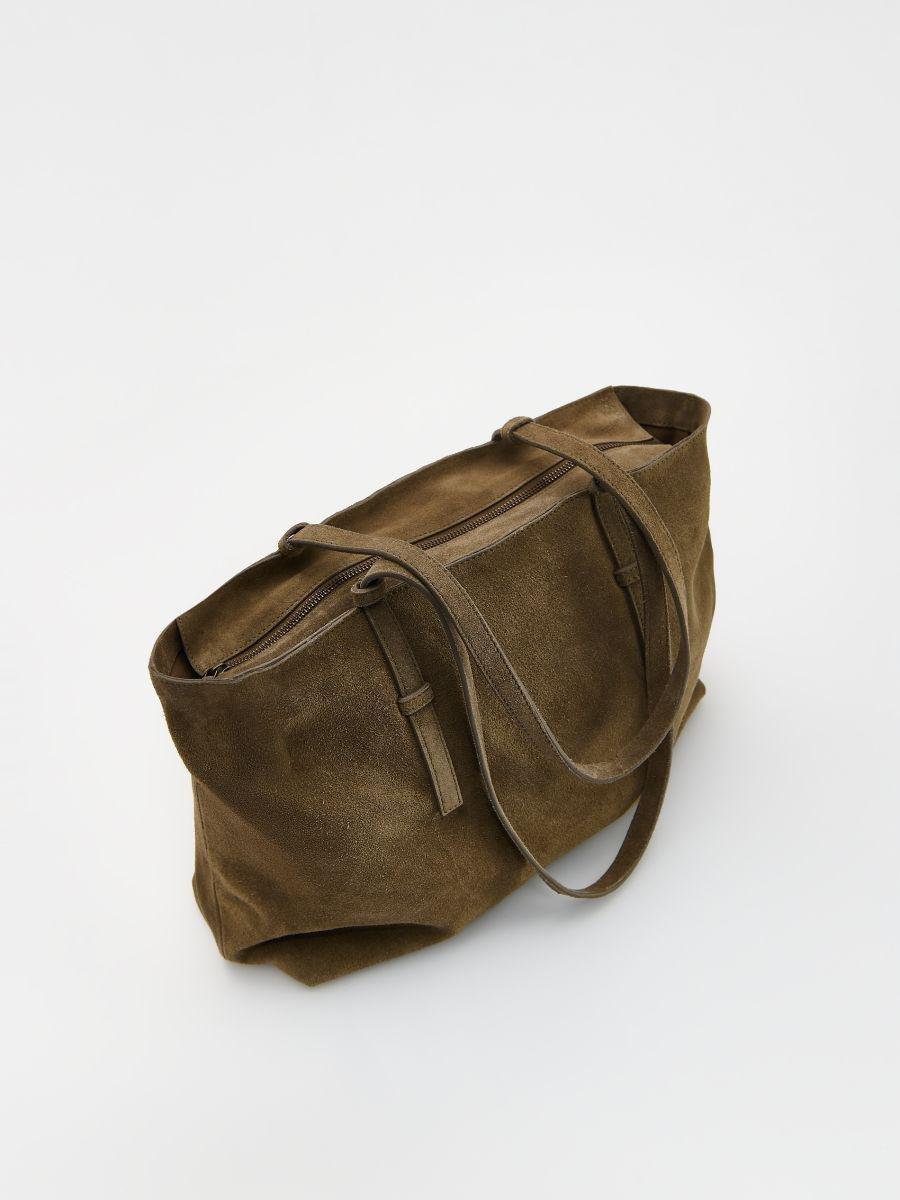 Brown Suede Shopper Bag, Brown, large image number 2