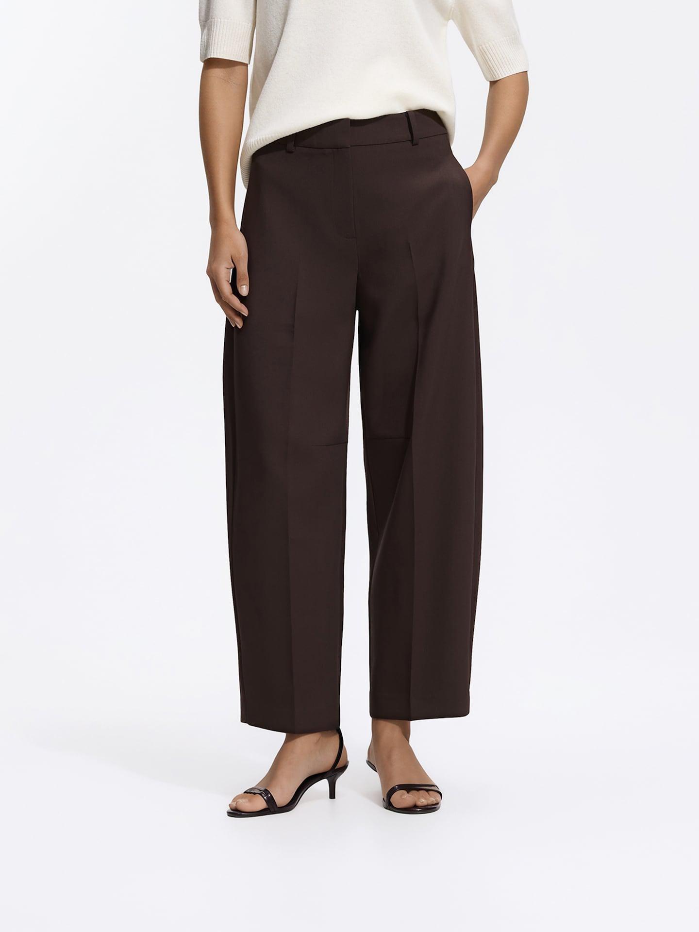 Brown Barrel Leg Trousers, Brown, medium