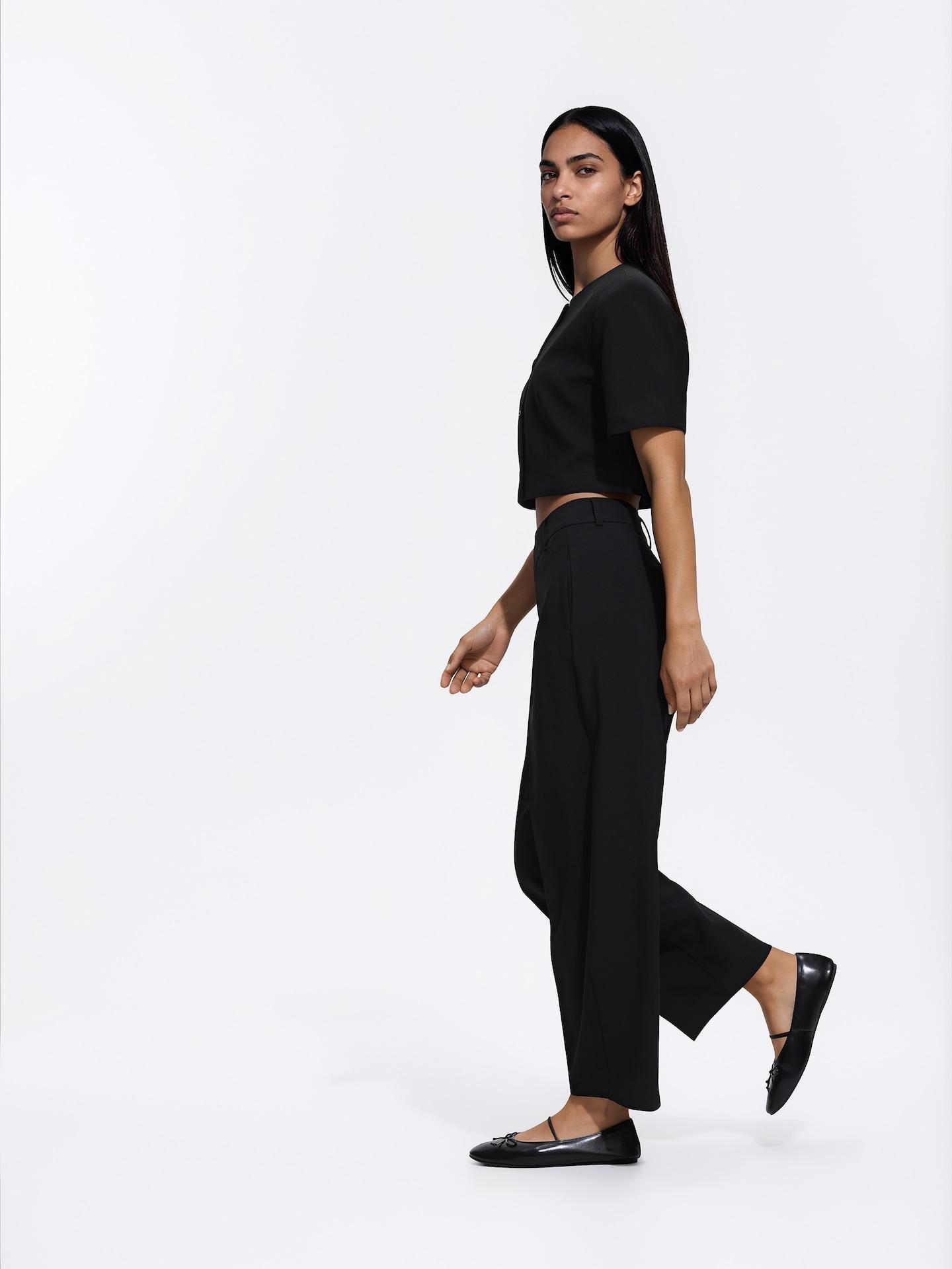 Black Barrel Leg Trousers, Black, medium
