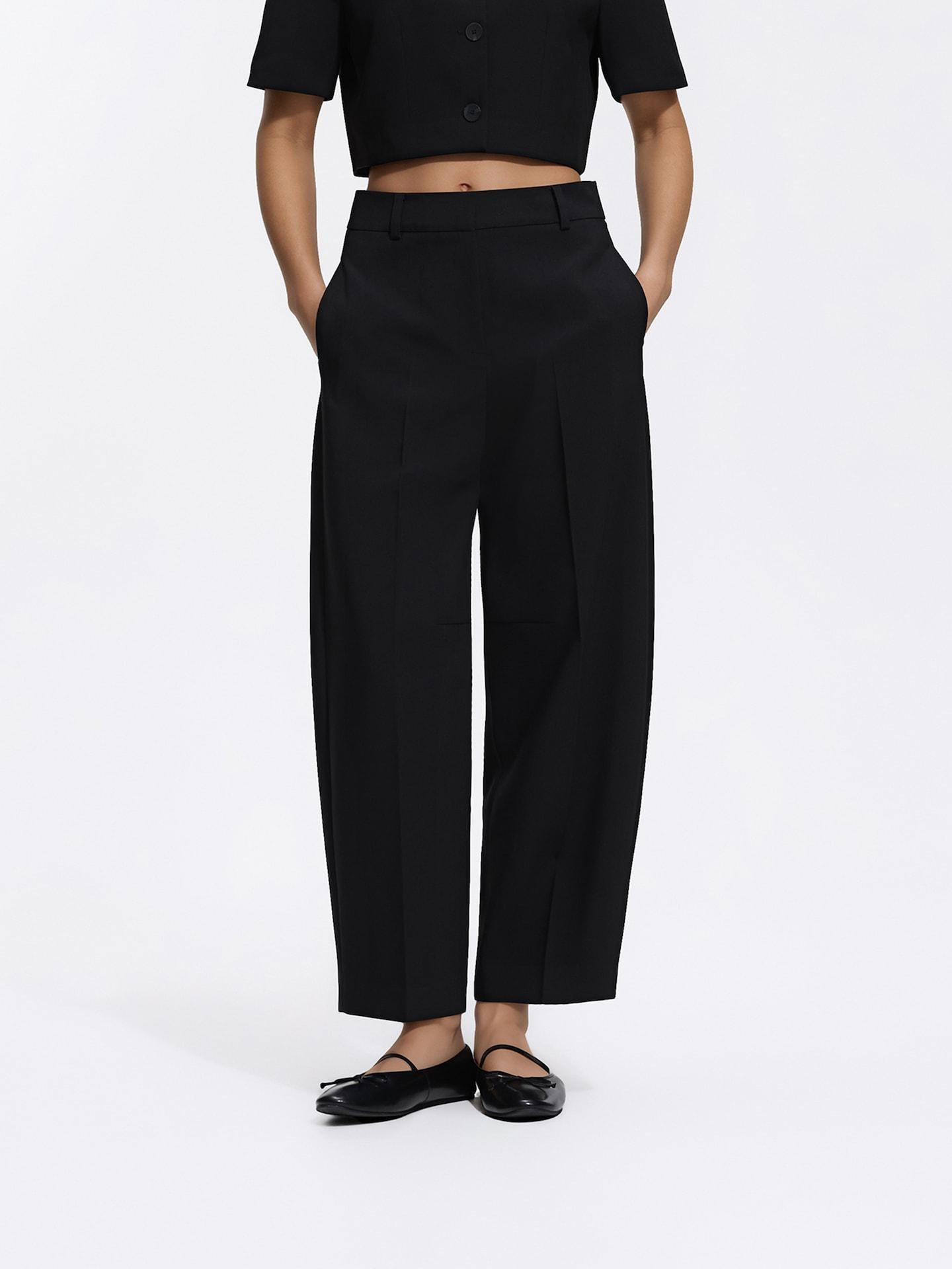 Black Barrel Leg Trousers, Black, medium