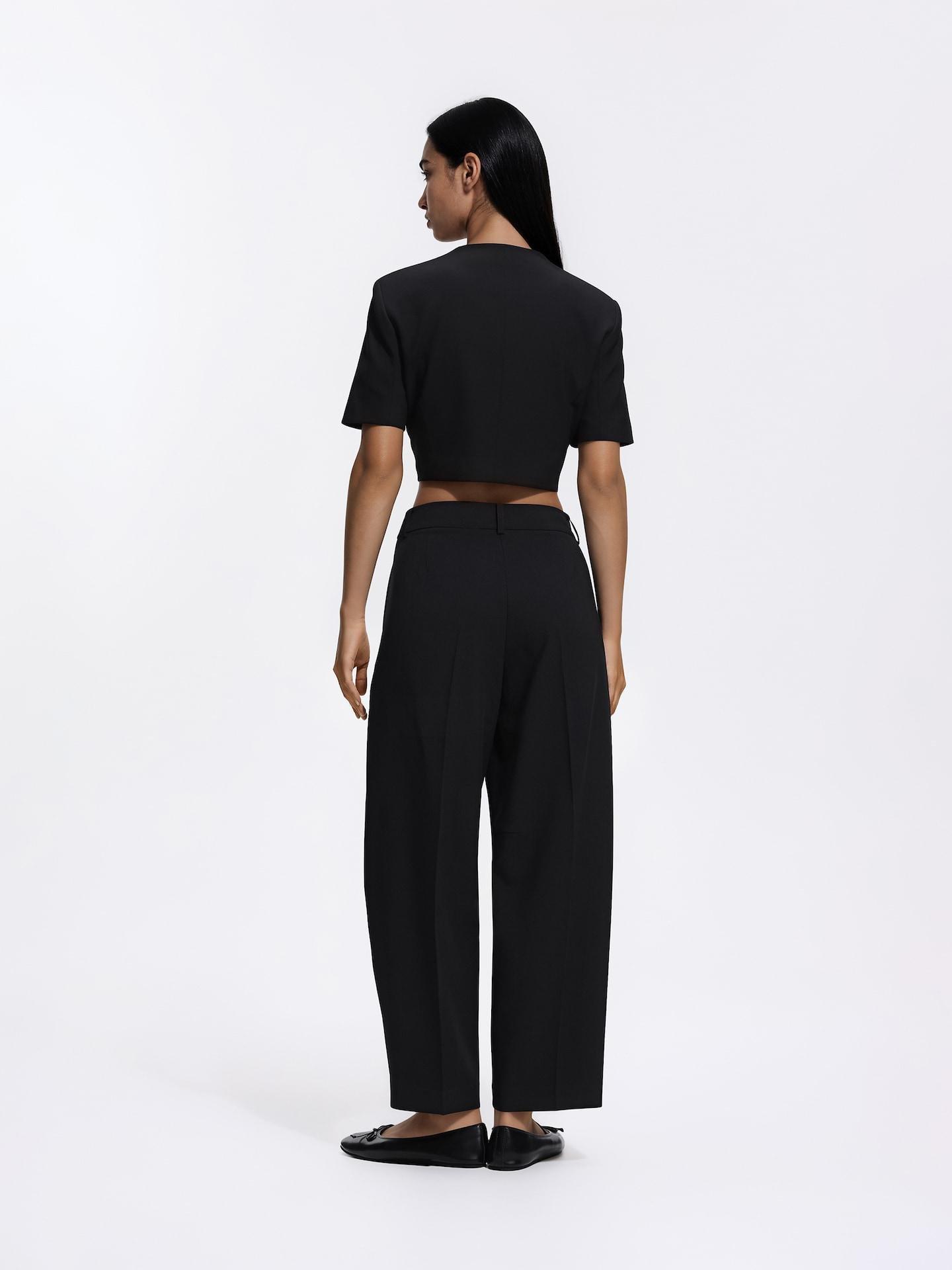 Black Barrel Leg Trousers, Black, medium
