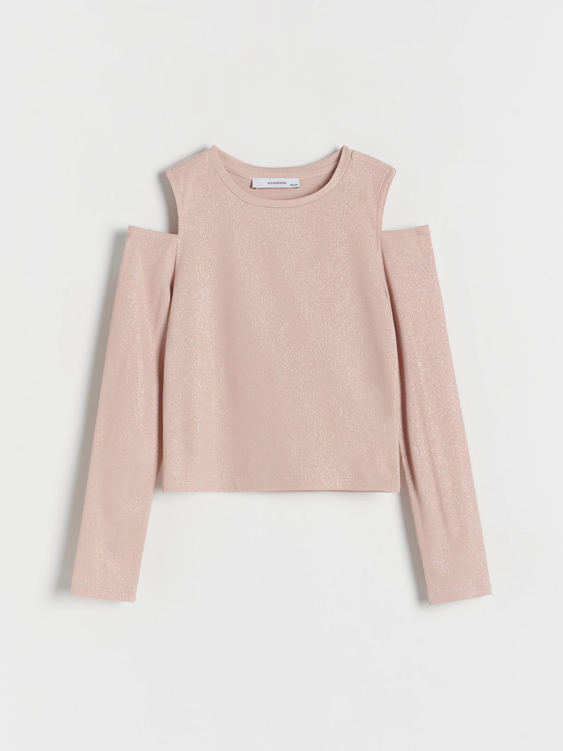 Beige Glittering Cold Shoulder Top, , large image number 2