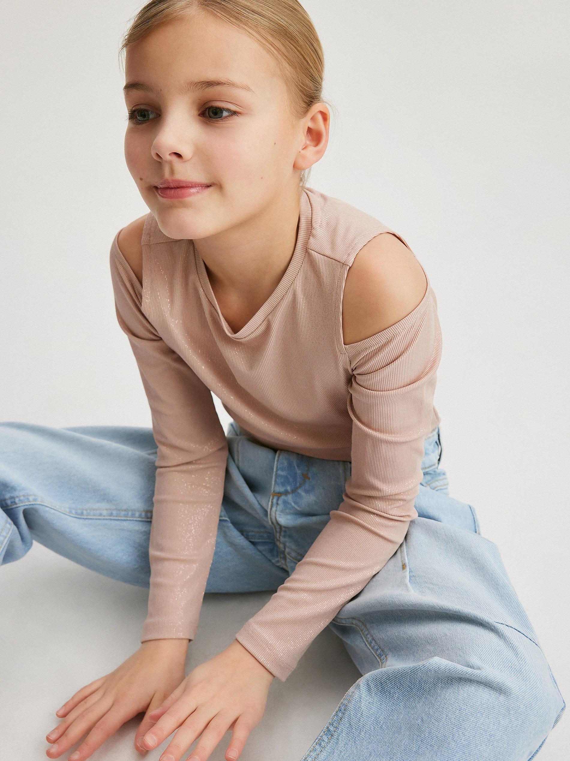 Beige Glittering Cold Shoulder Top, , large image number 4