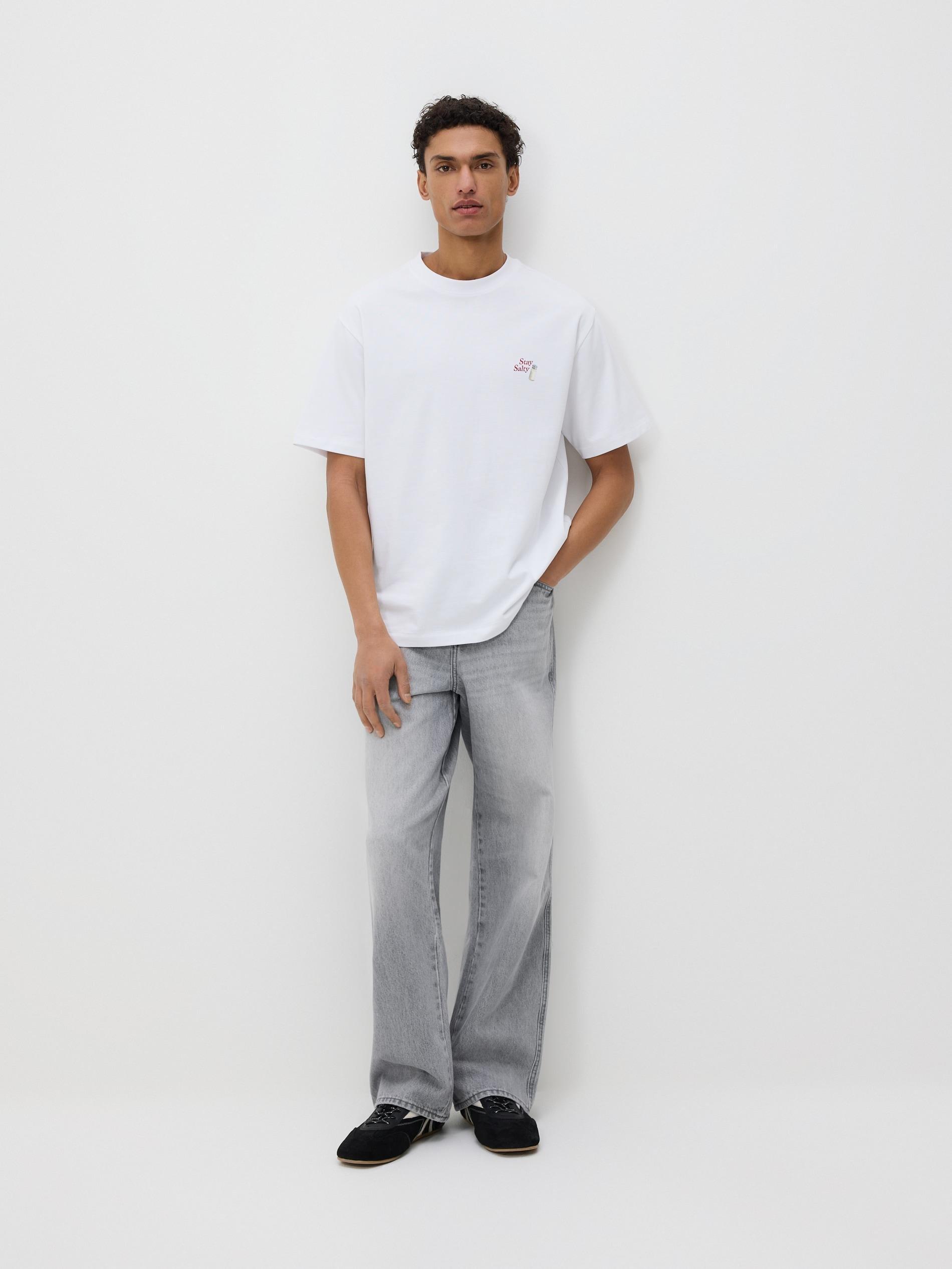 White Relaxed Fit T-Shirt With Back Print, White, medium