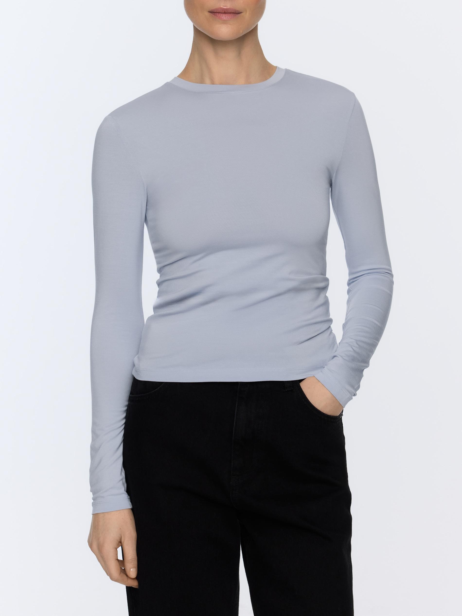 Blue Bamboo Fibre Rich Long Sleeve T-Shirt, Blue, large image number 1