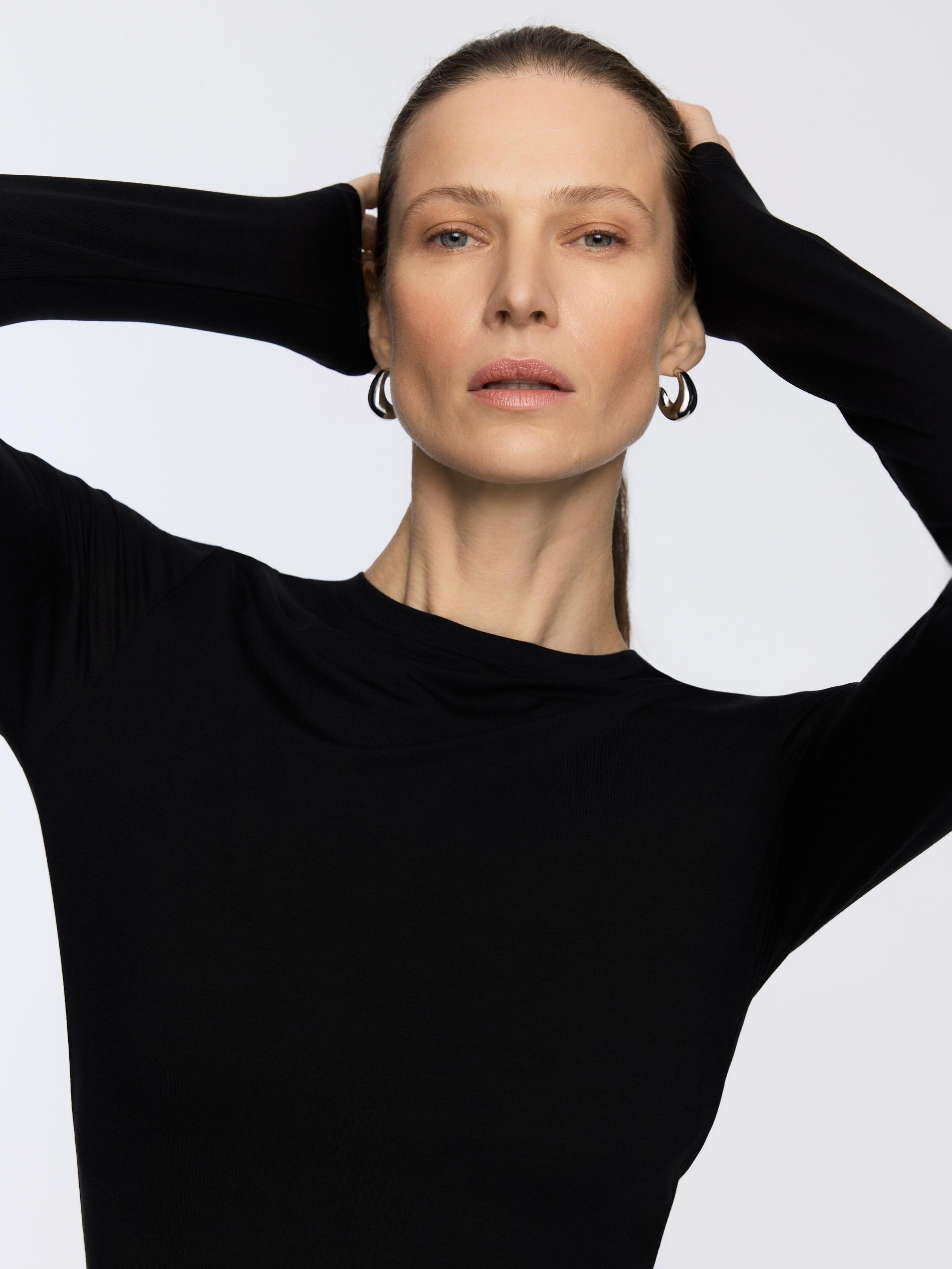 Black Bamboo Fibre Rich Long Sleeve T-Shirt, Black, large image number 0