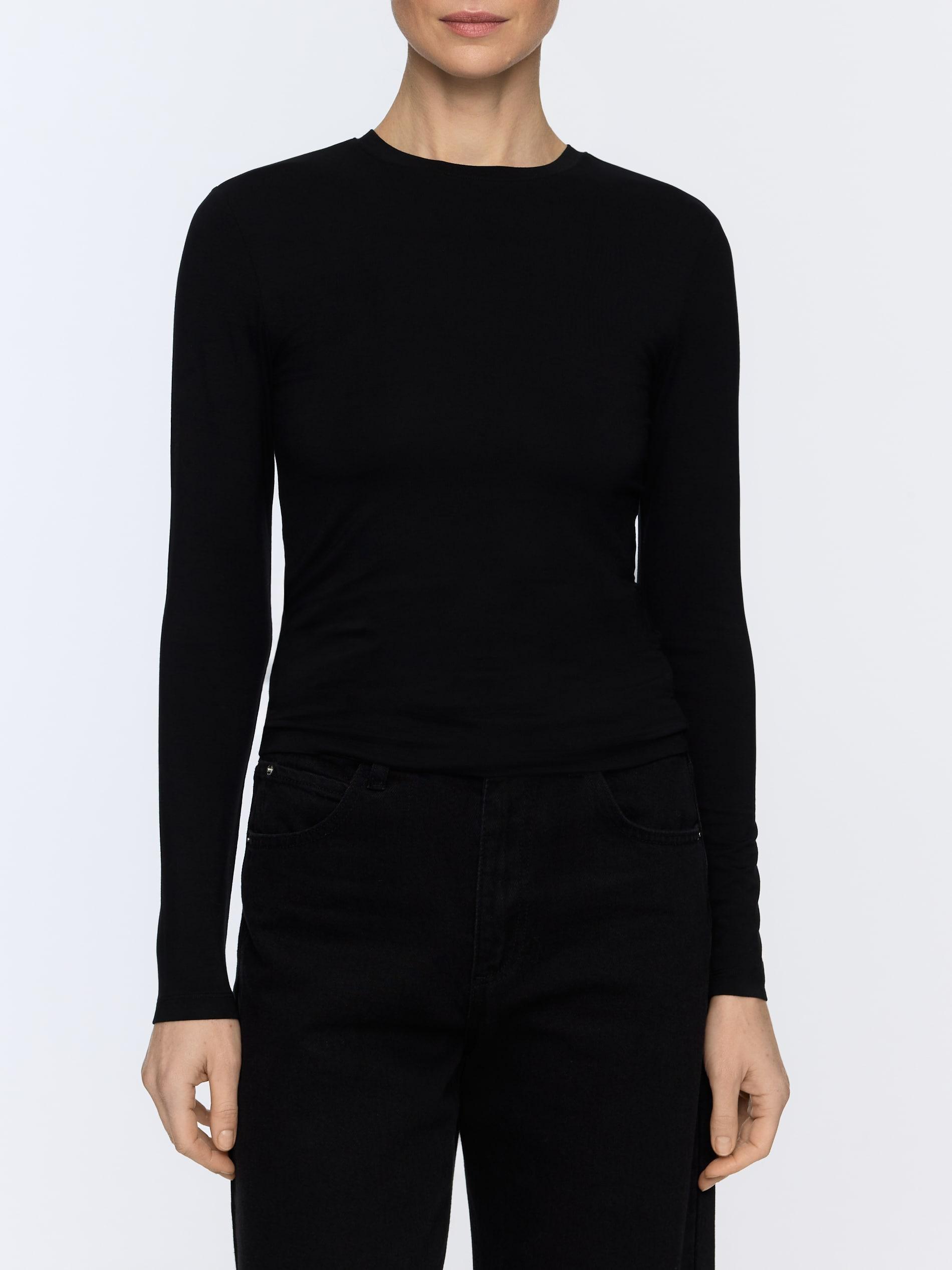 Black Bamboo Fibre Rich Long Sleeve T-Shirt, Black, large image number 1