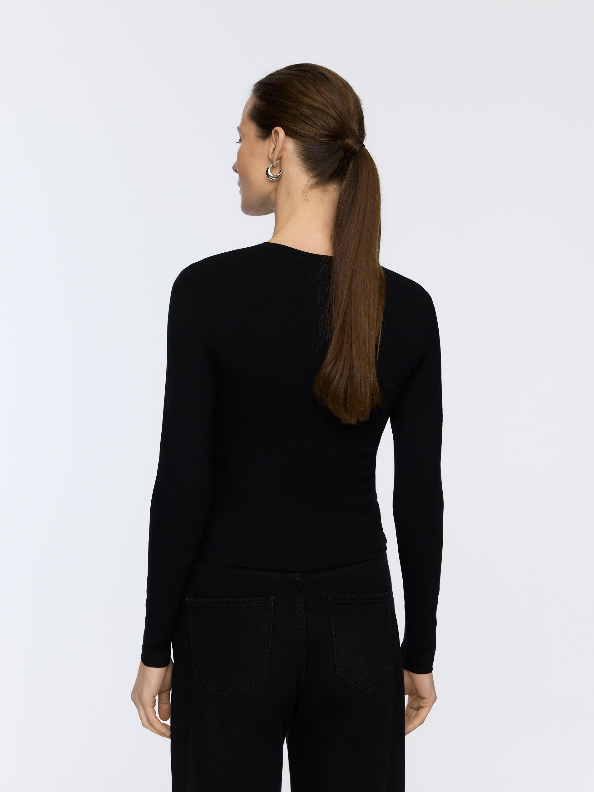 Black Bamboo Fibre Rich Long Sleeve T-Shirt, Black, large image number 3
