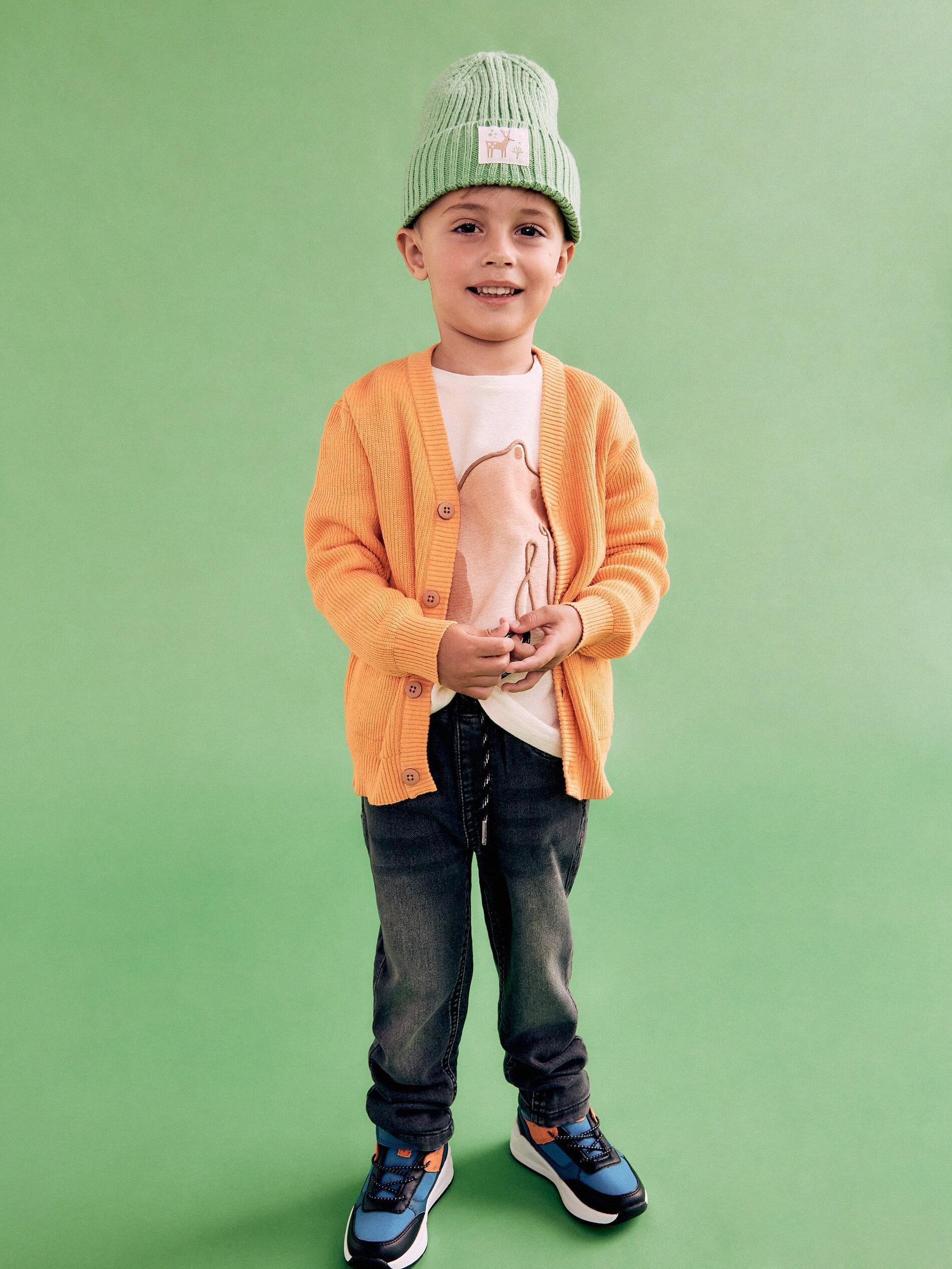 Orange Cardigan With Pockets, Kids Boys, , large image number 0