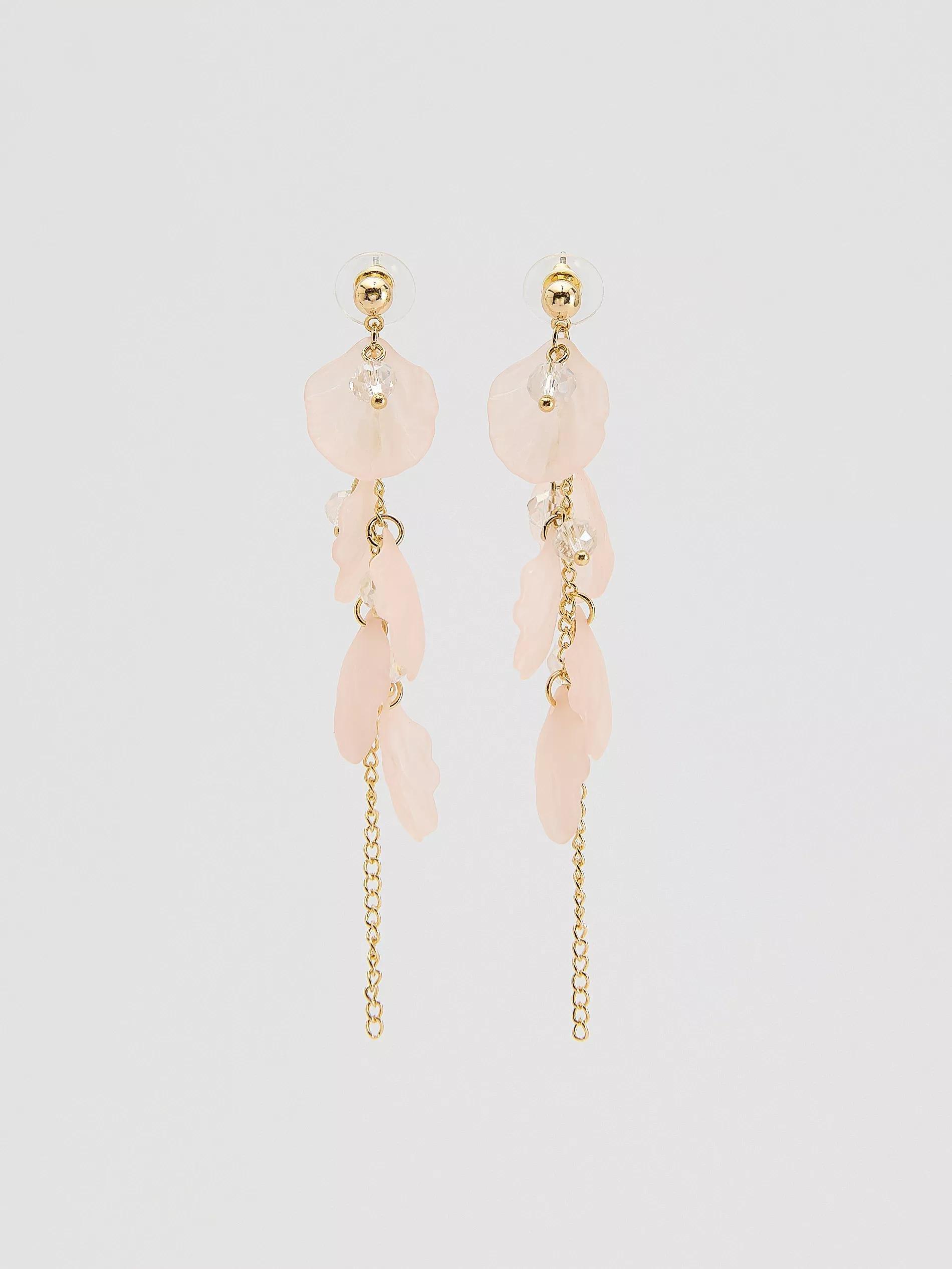 Beige Long Drop Earrings, Ivory, large image number 0