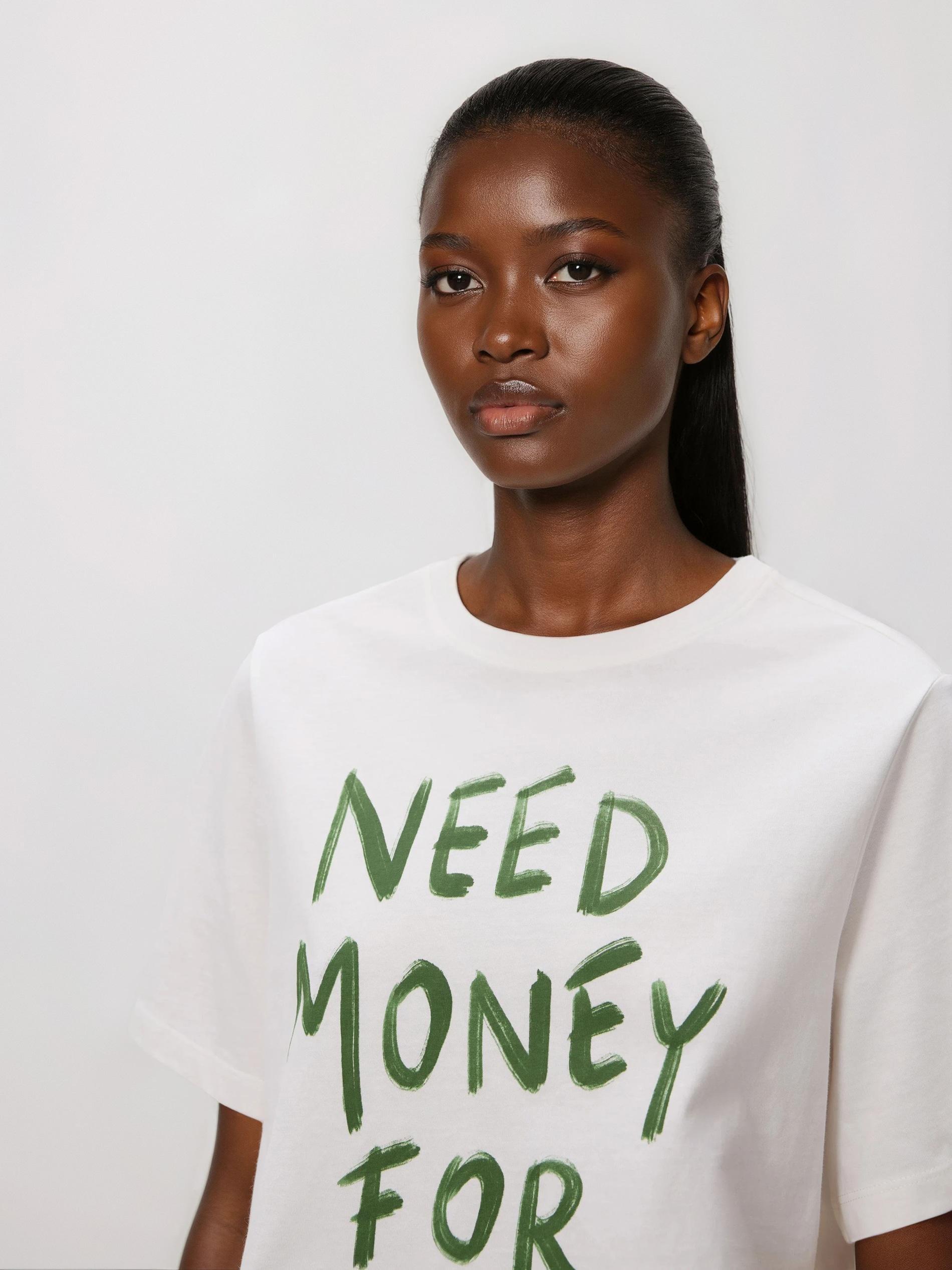 Cream Cotton T-Shirt With Slogan, Ivory, large image number 0