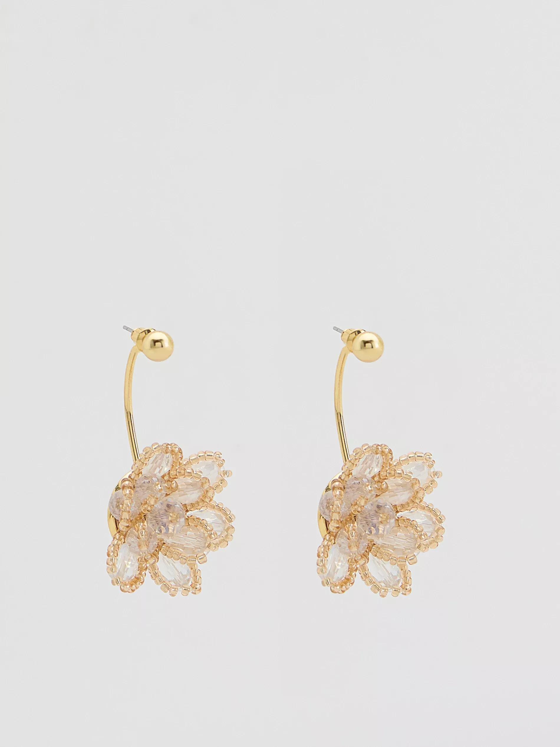 BEIGE Hanging earrings with flower motif, , medium