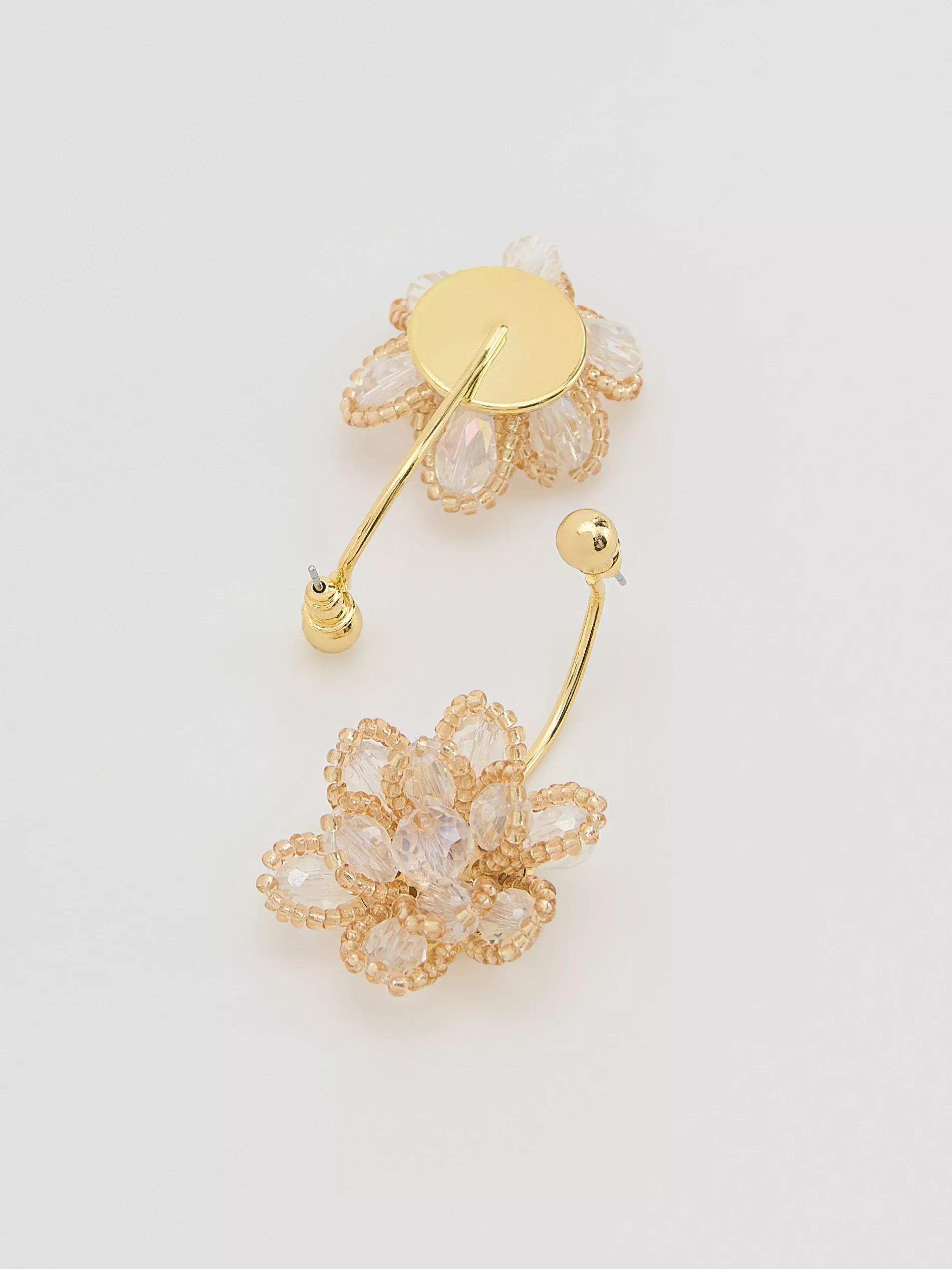 BEIGE Hanging earrings with flower motif, Beige, large image number 1