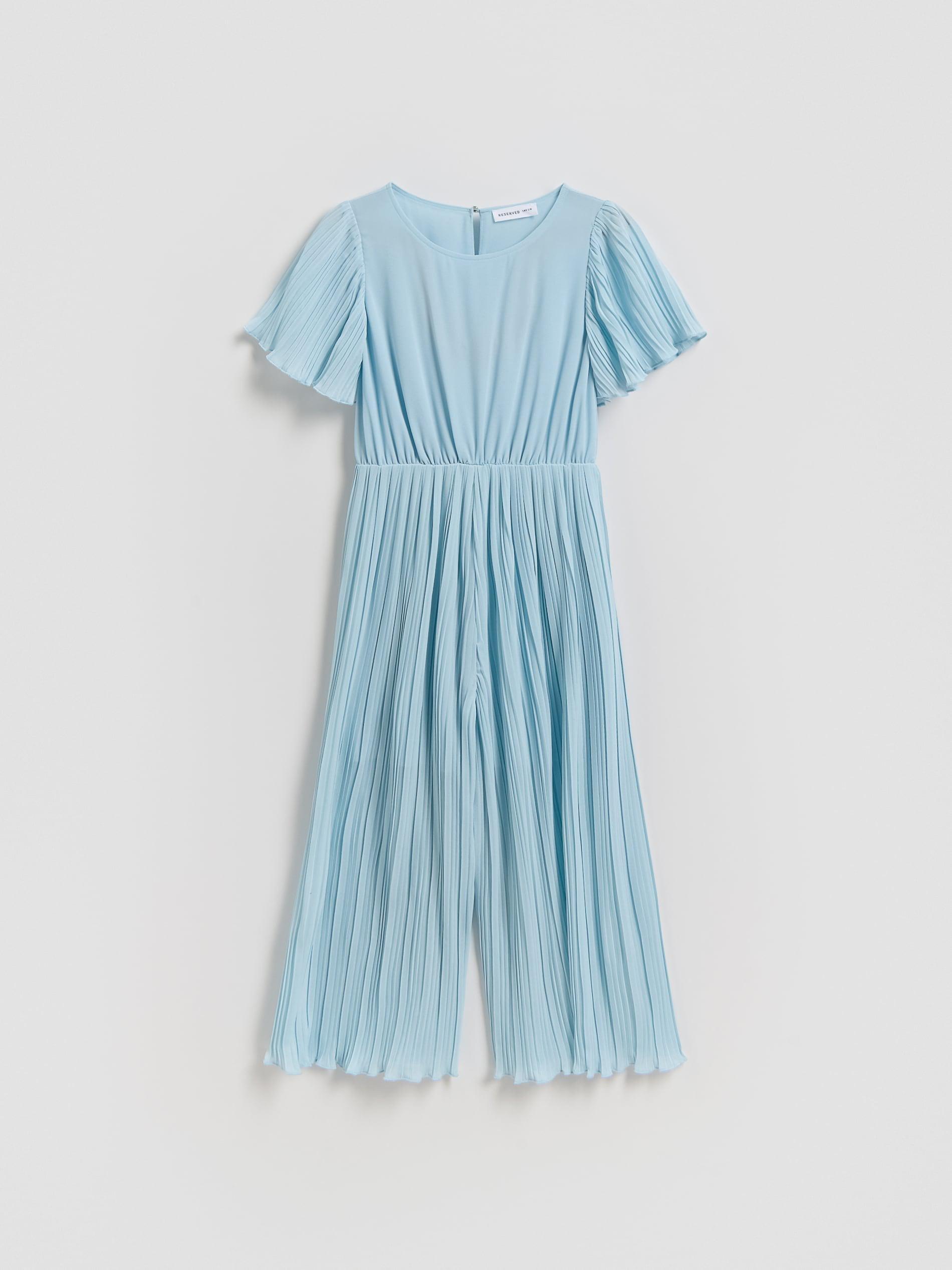 Blue Pleated Fabric Jumpsuit, Blue, large image number 0