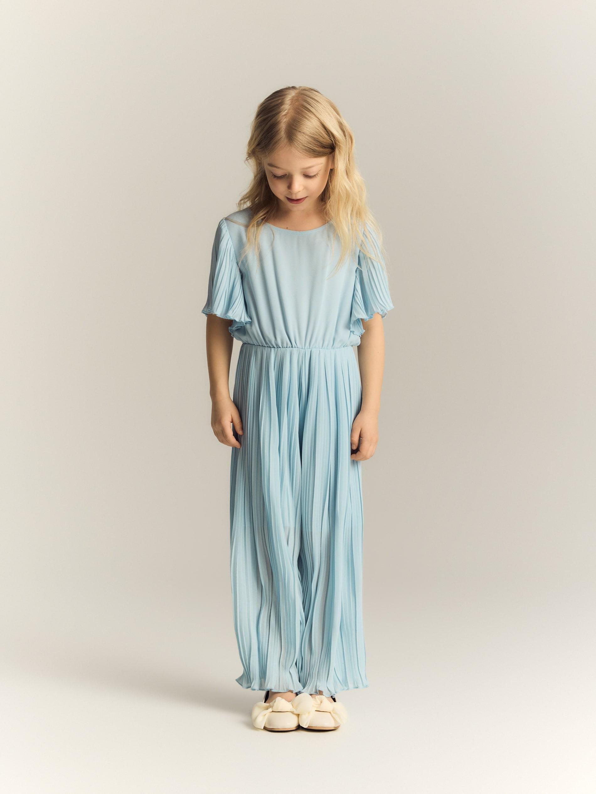 Blue Pleated Fabric Jumpsuit, Blue, large image number 1