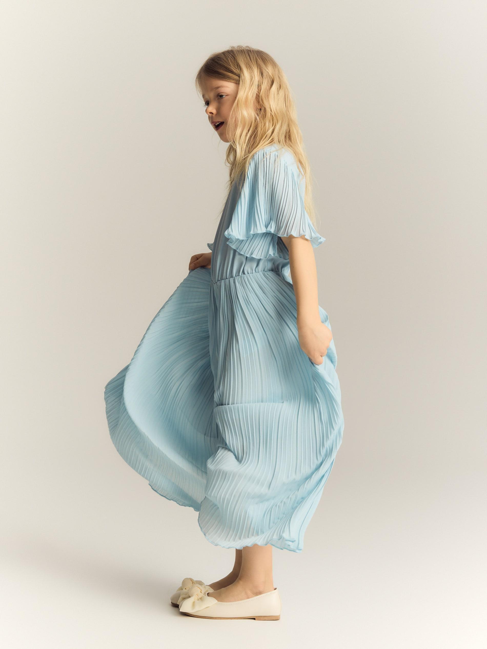 Blue Pleated Fabric Jumpsuit, Blue, large image number 3