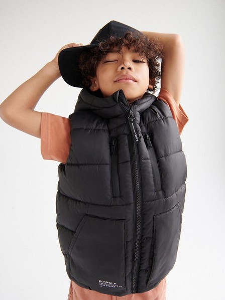 Reserved - Black Quilted Vest With Hood, Kids Boys