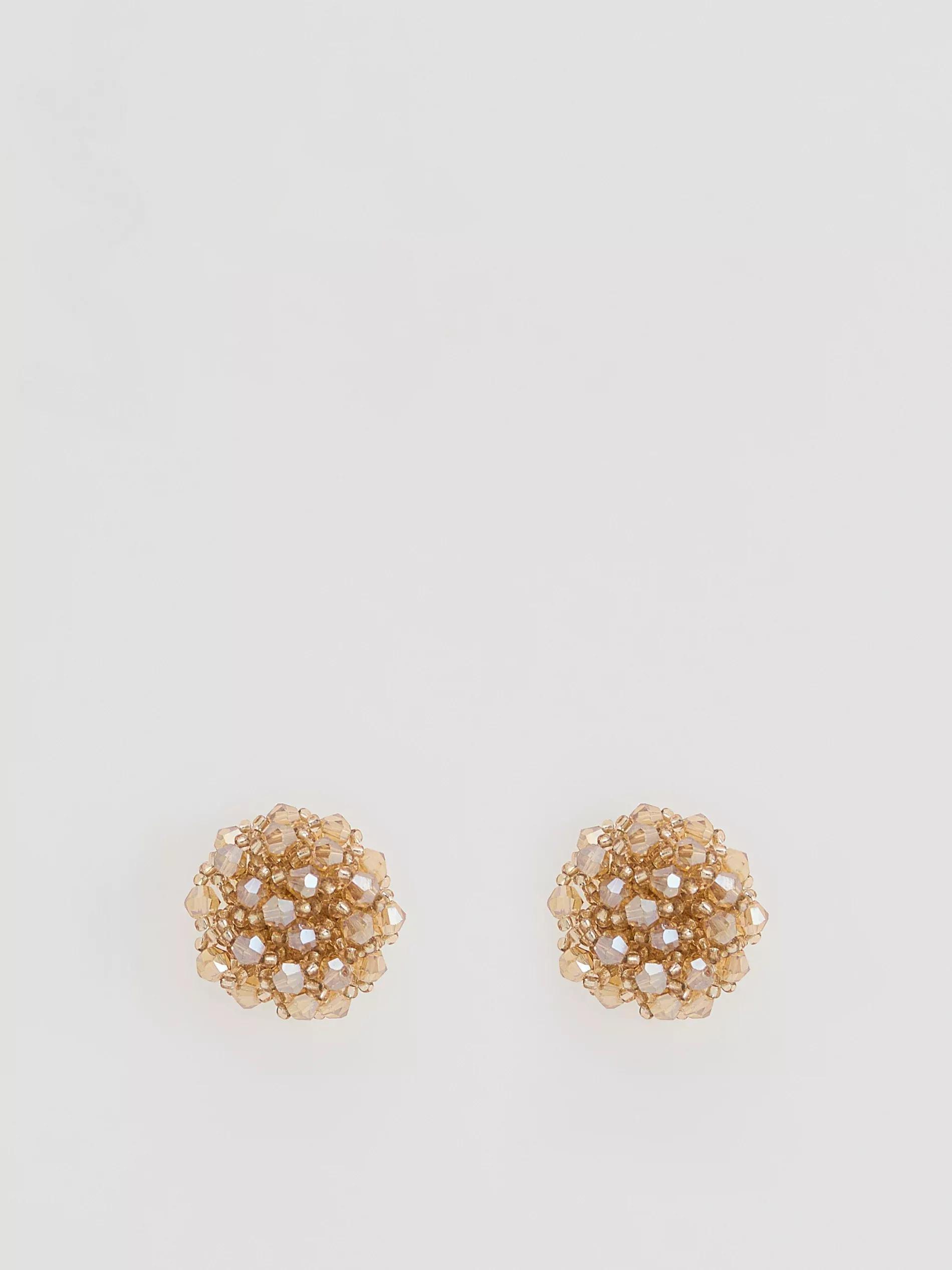 Beige Bead Earrings, Beige, medium