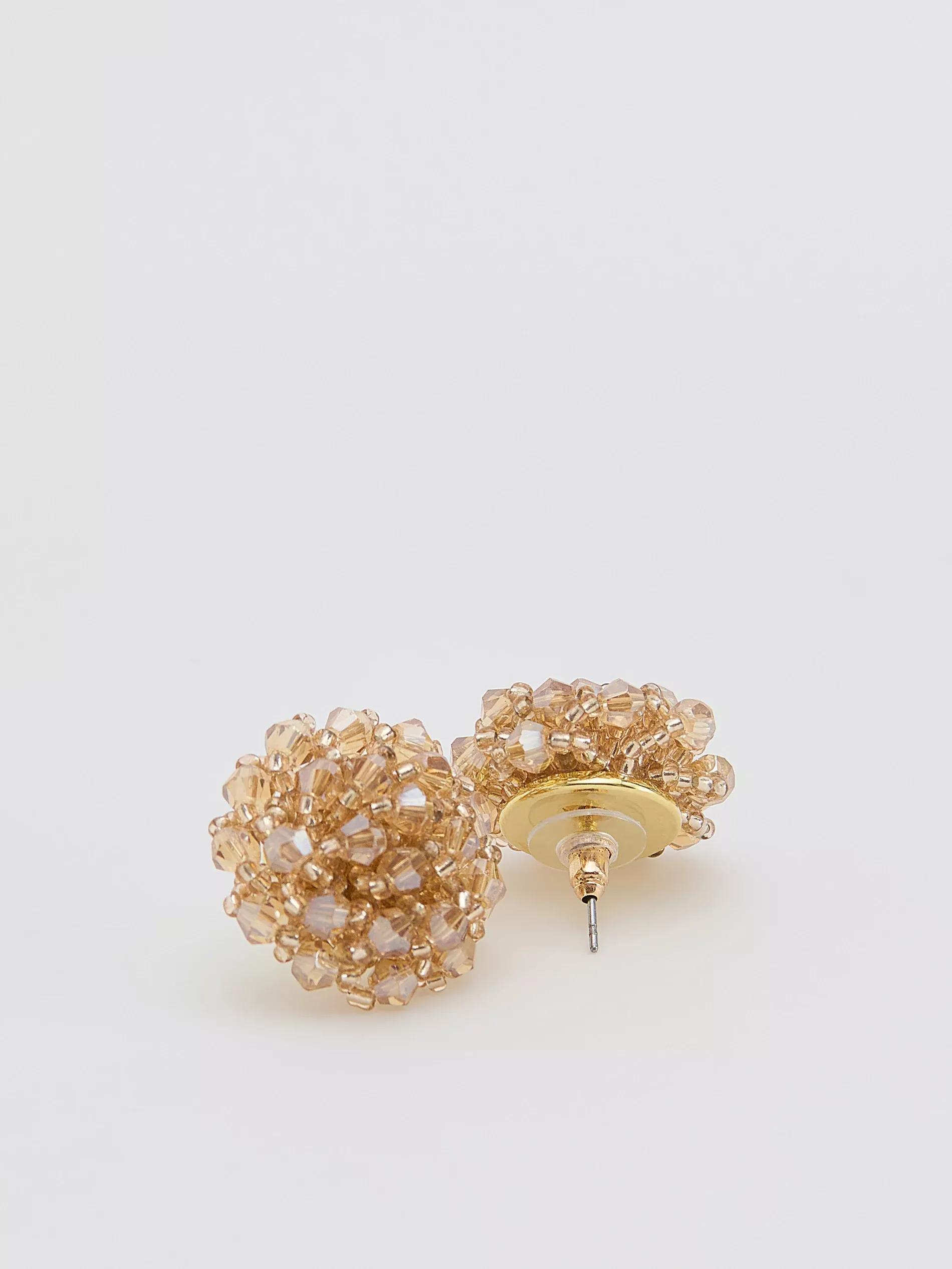 Beige Bead Earrings, Beige, large image number 1