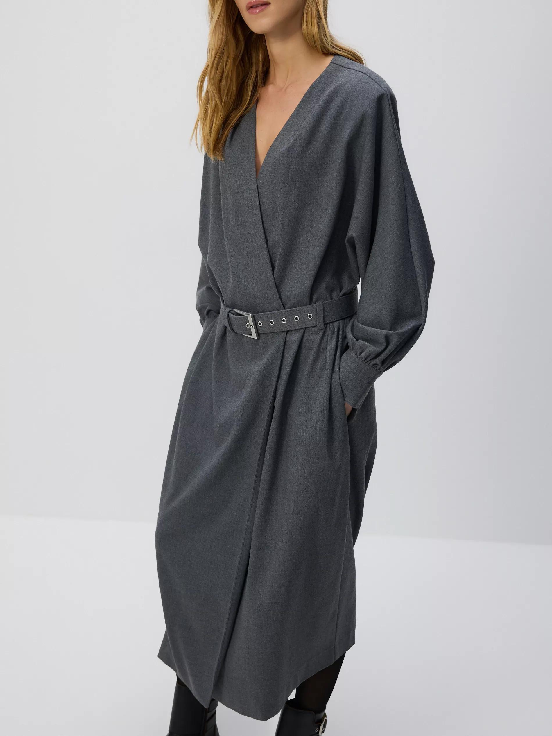 Grey Dress With Belt, Grey, large image number 0