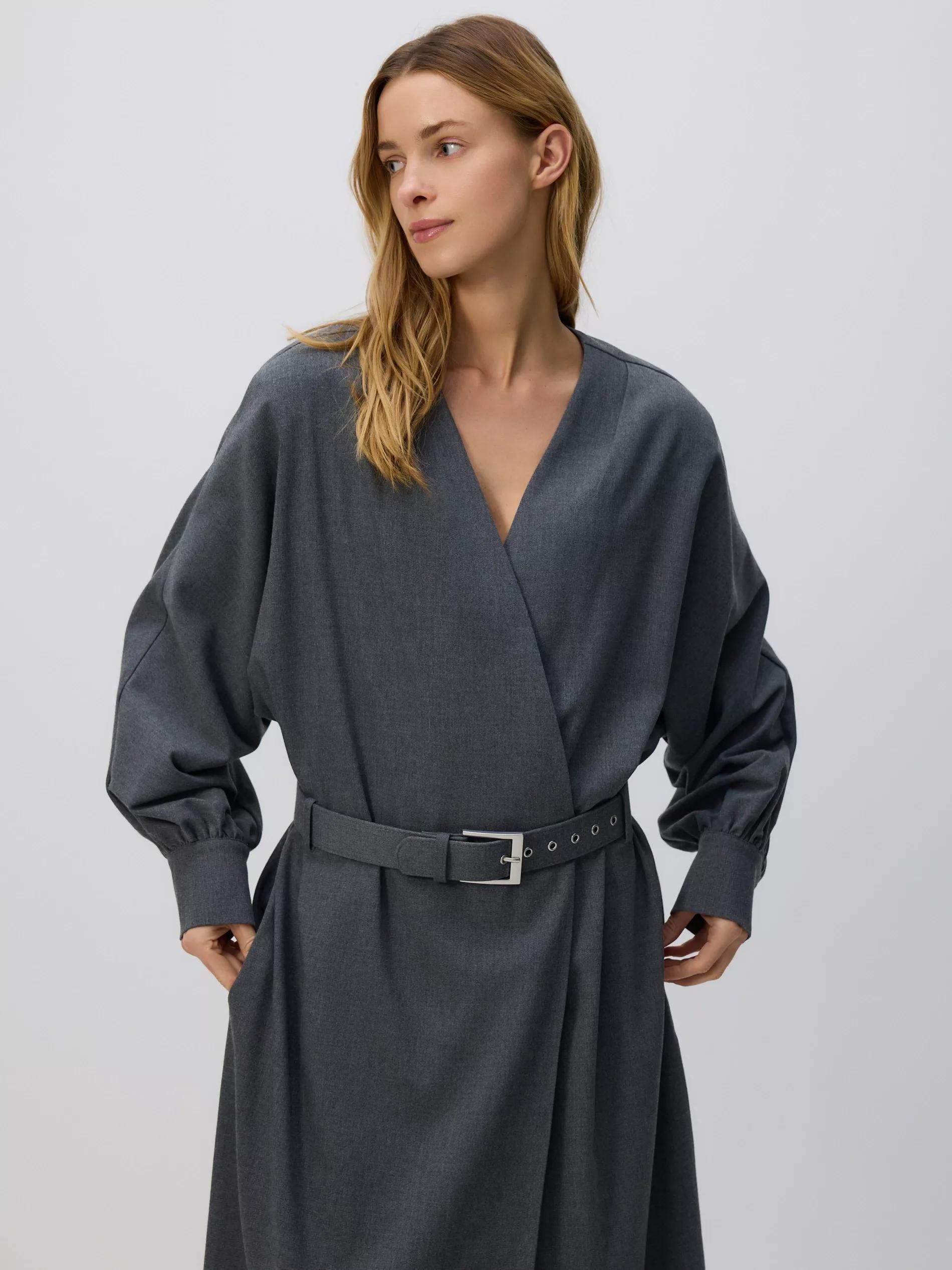 Grey Dress With Belt, Grey, large image number 1