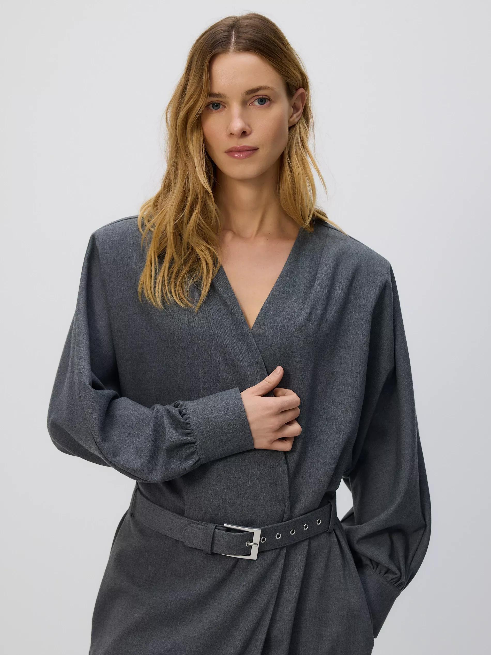 Grey Dress With Belt, Grey, large image number 2