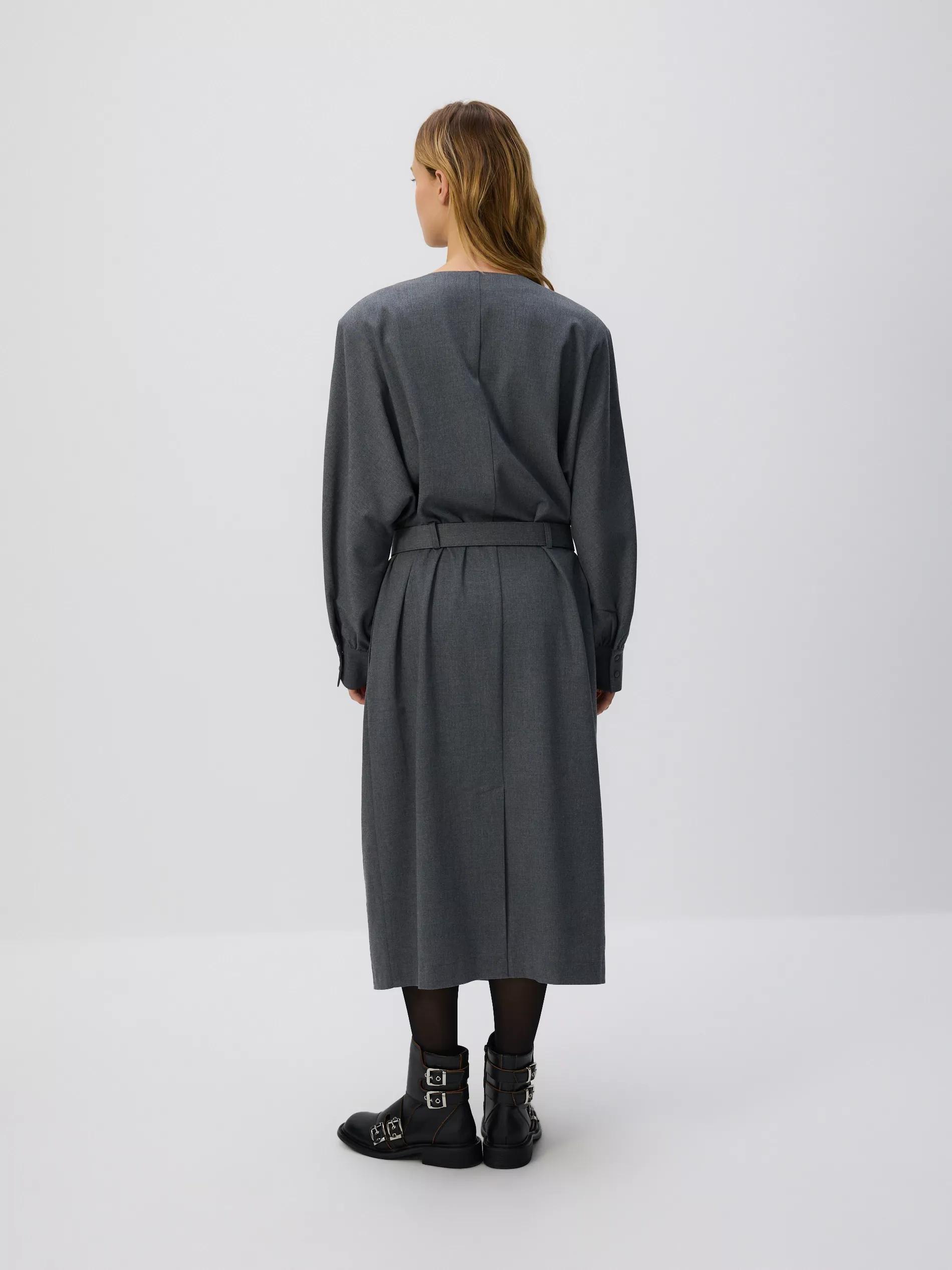 Grey Dress With Belt, Grey, large image number 3