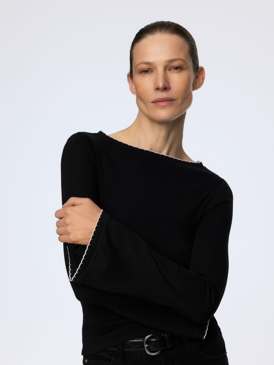 Black Modal Rich Long Sleeve T-Shirt, Black, large image number 0