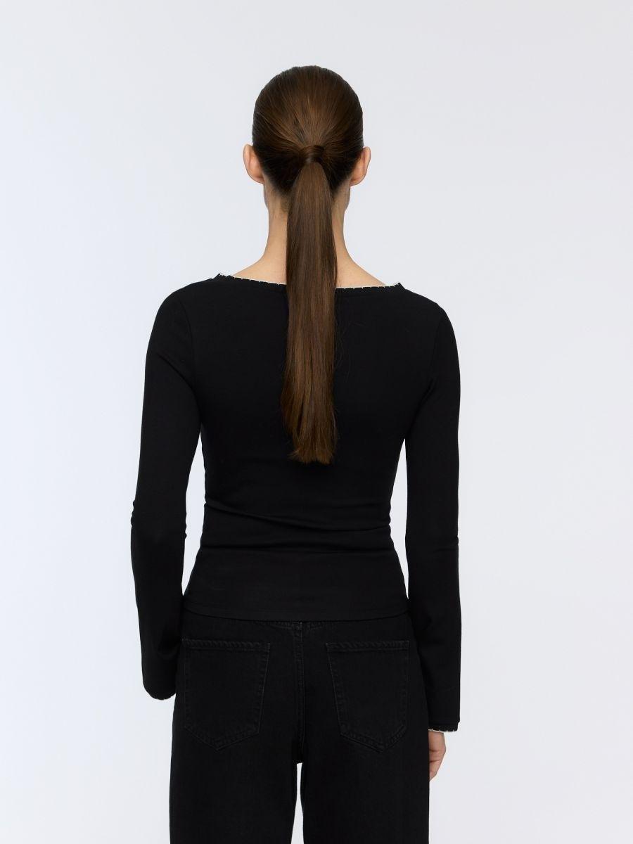 Black Modal Rich Long Sleeve T-Shirt, Black, medium