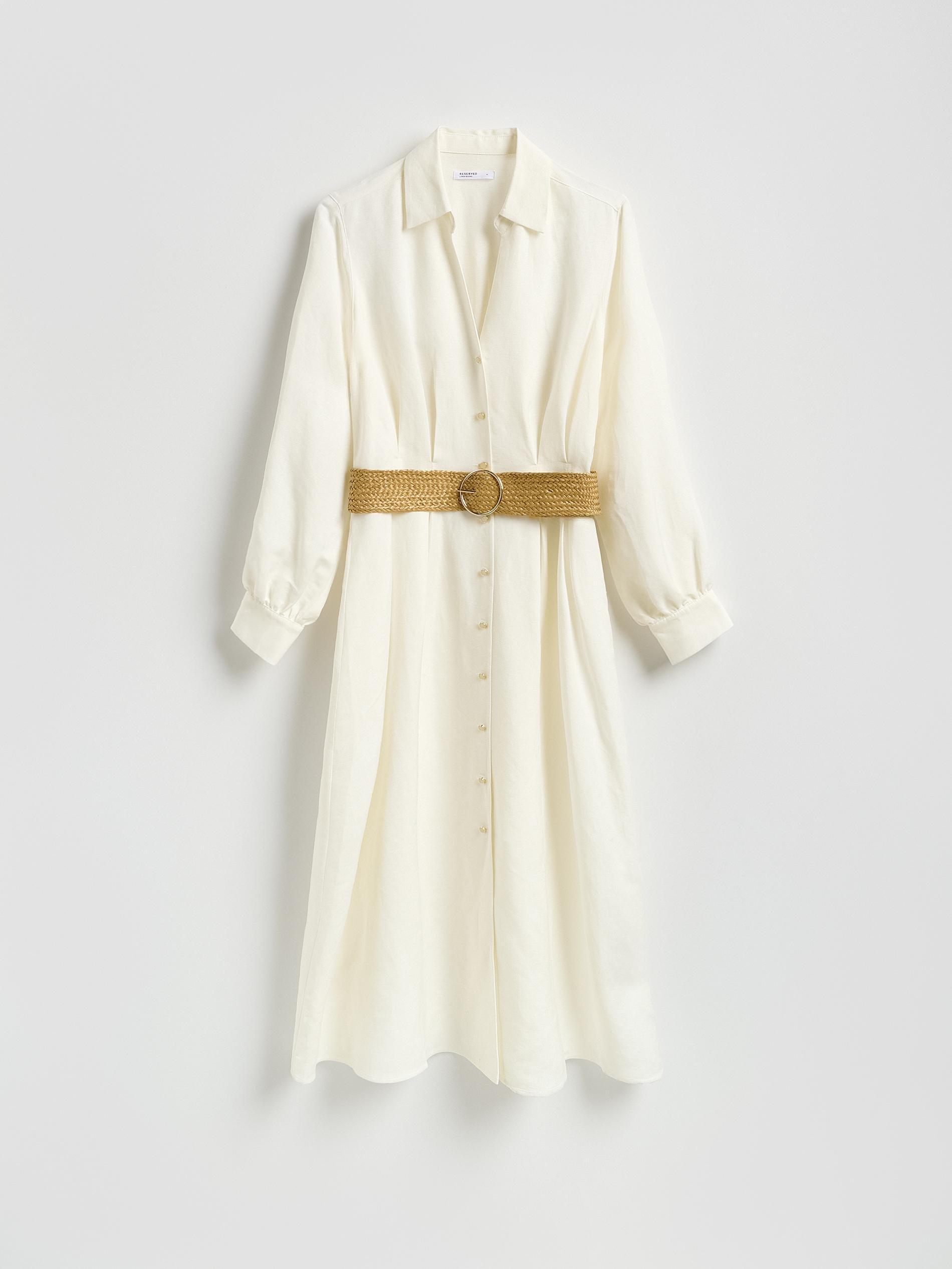 White Linen Rich Dress, White, medium