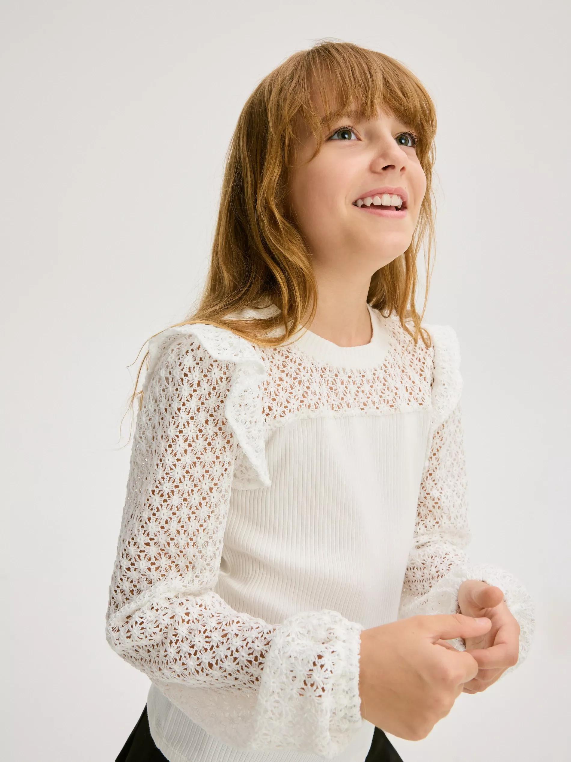 Cream Ruffle Hem Blouse, , large image number 3