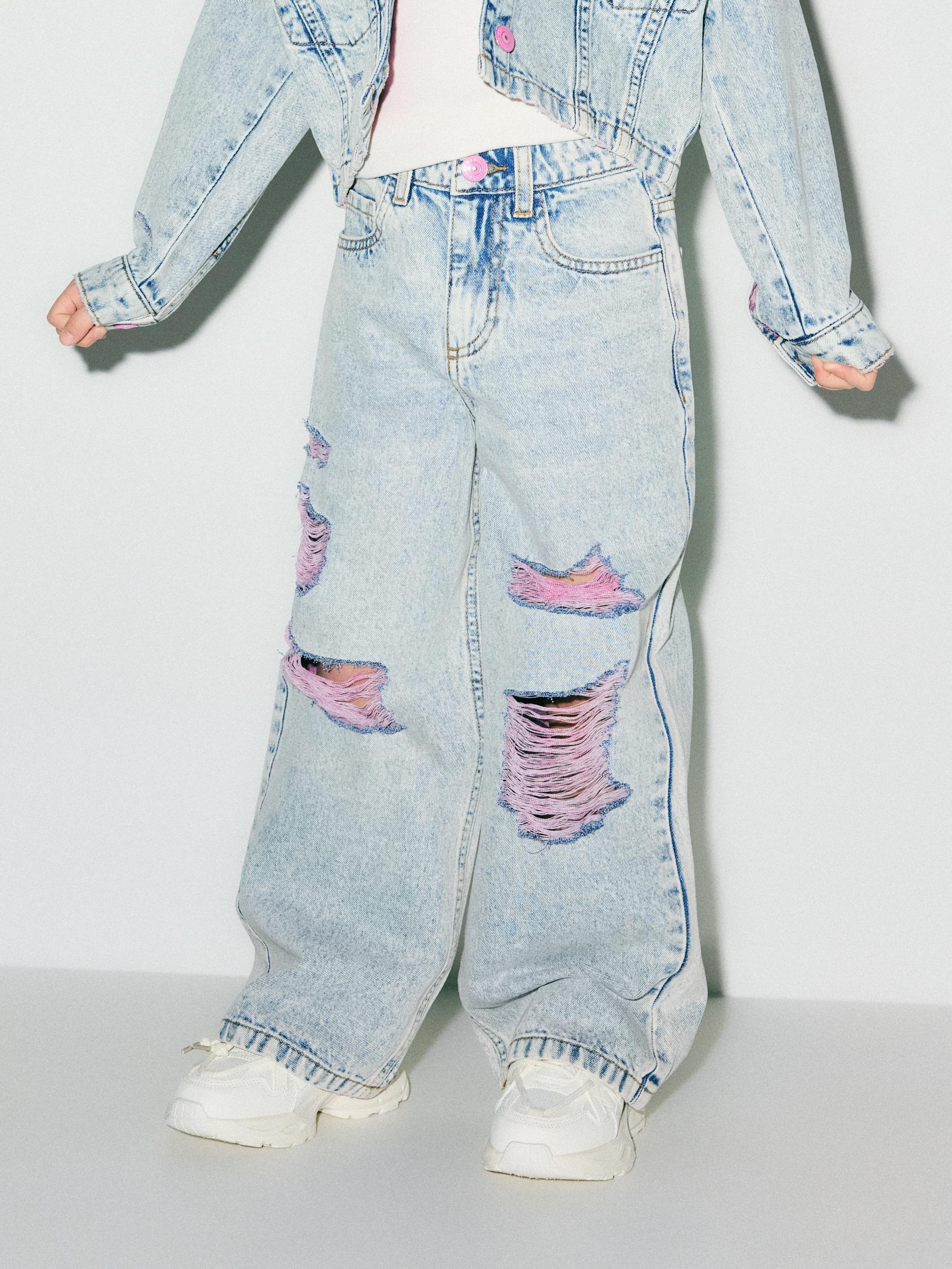 Blue Distressed Jeans, Blue, large image number 0