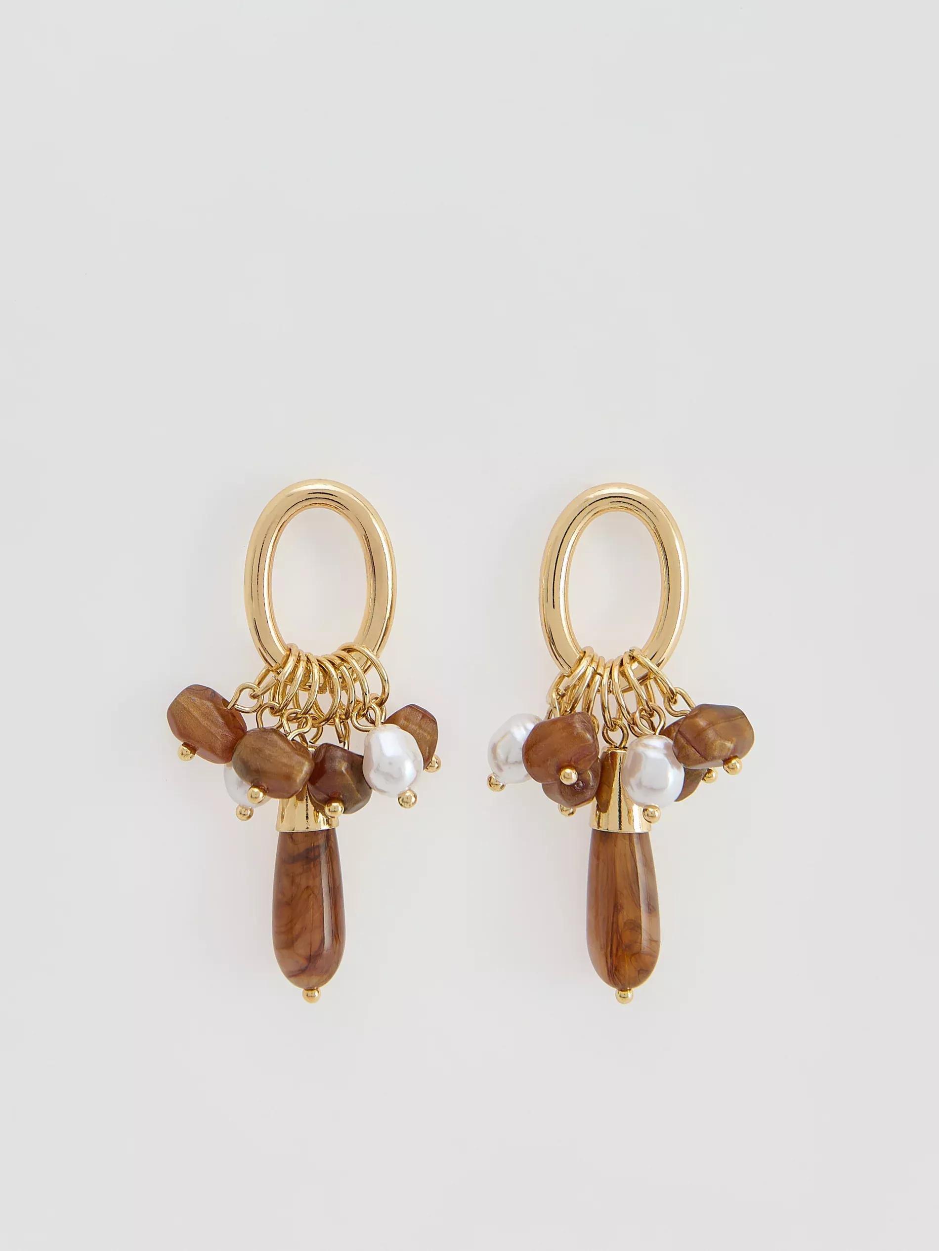 Multicolour Dangling Earrings With Decorative Stones, Multicolor, large image number 0