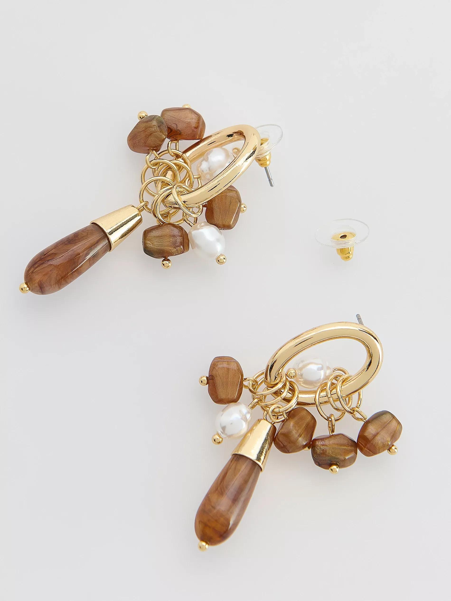 Multicolour Dangling Earrings With Decorative Stones, Multicolor, large image number 1