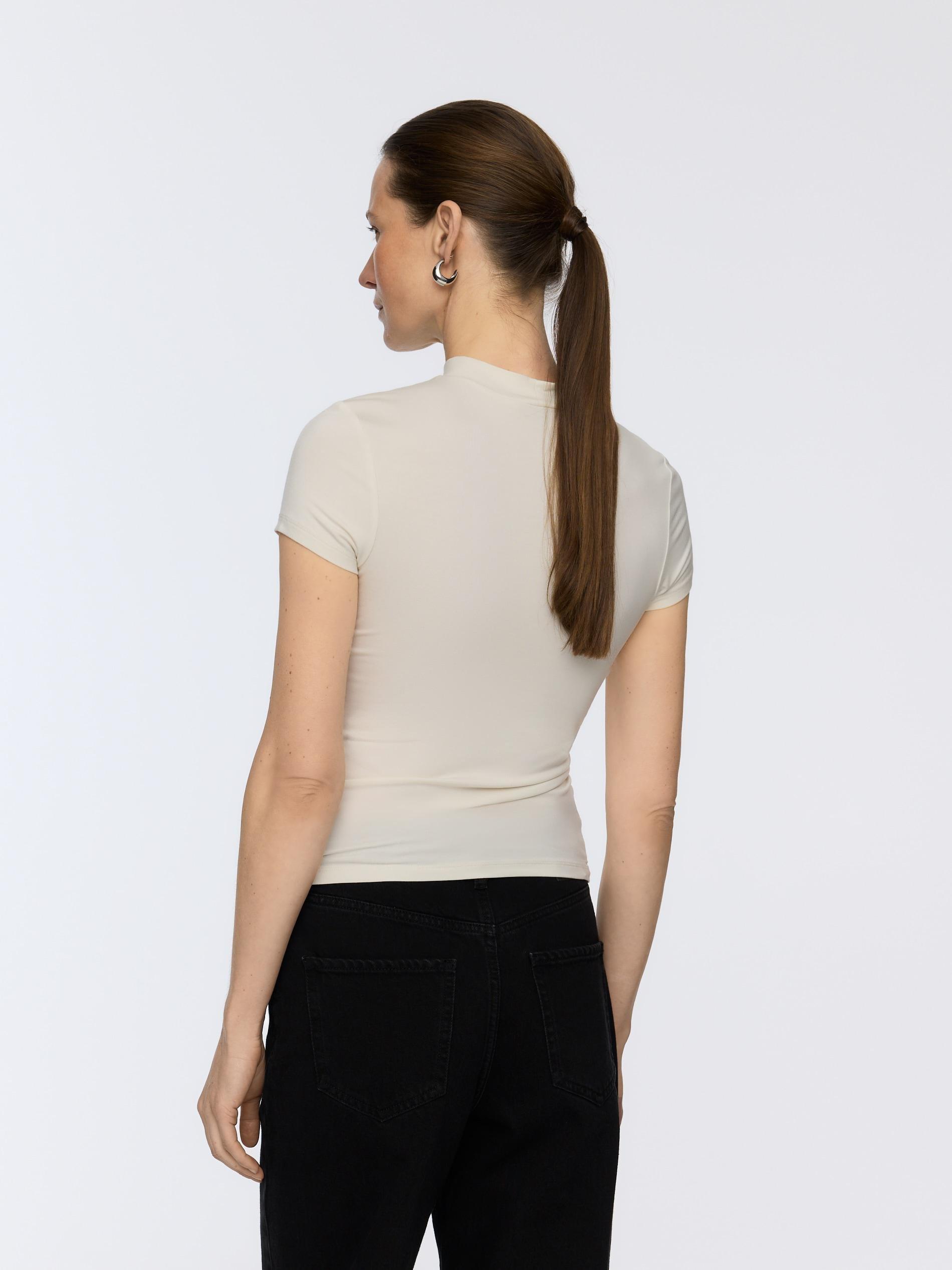 Cream T-Shirt With Bamboo Fibers, Ivory, large image number 2