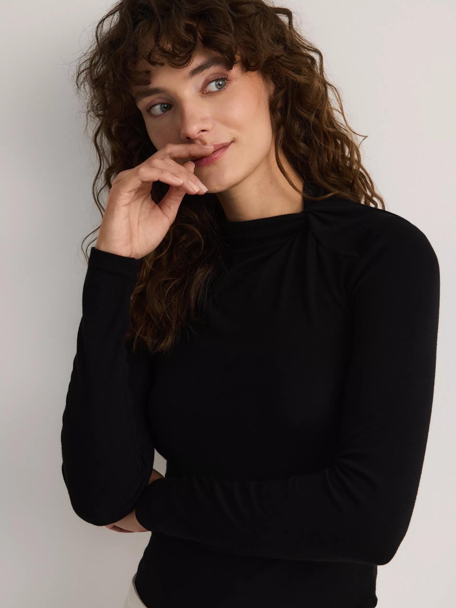 Black Gathered Blouse, , large image number 0