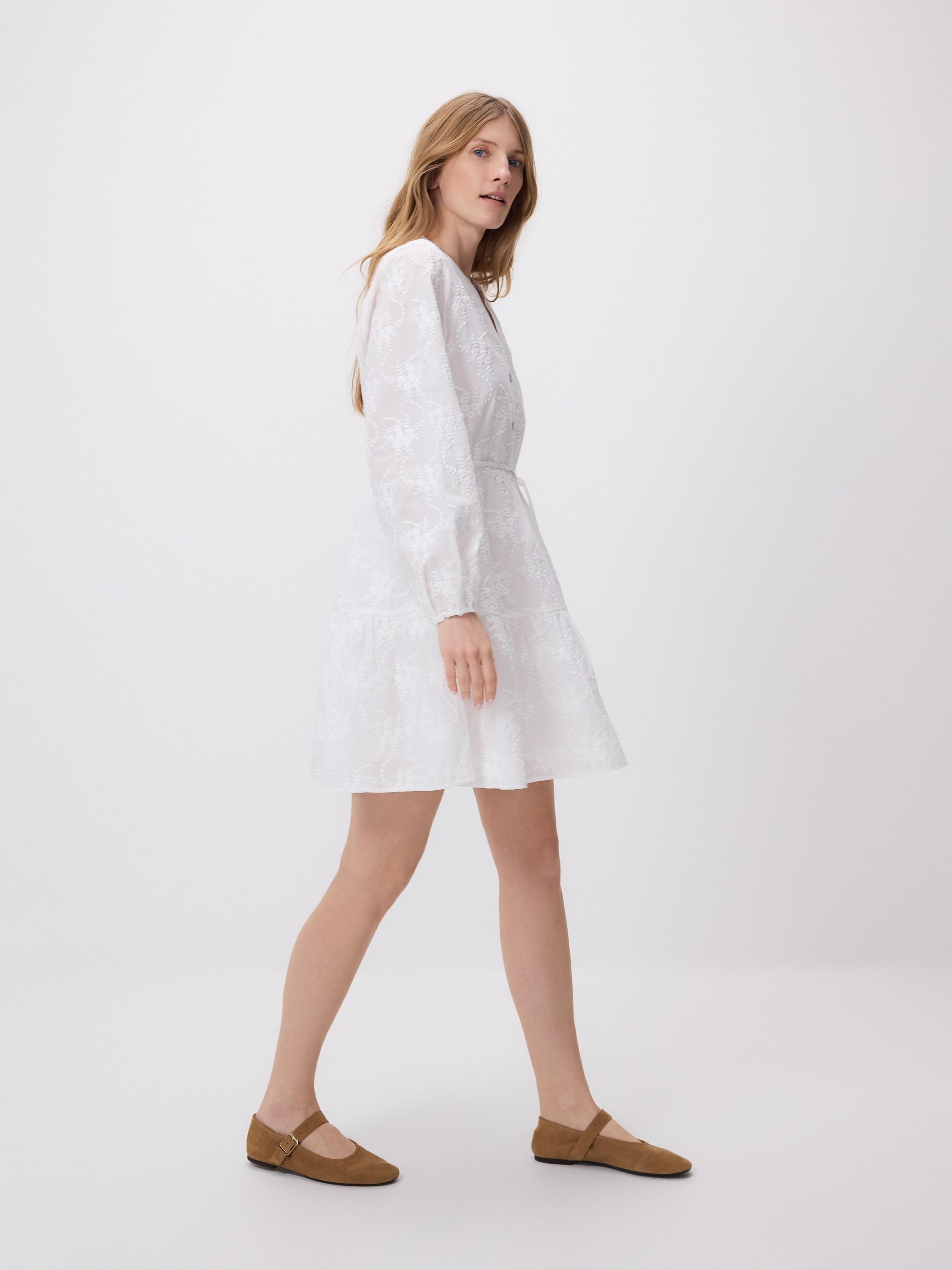 White Dress With Embroidery Detailing, White, medium