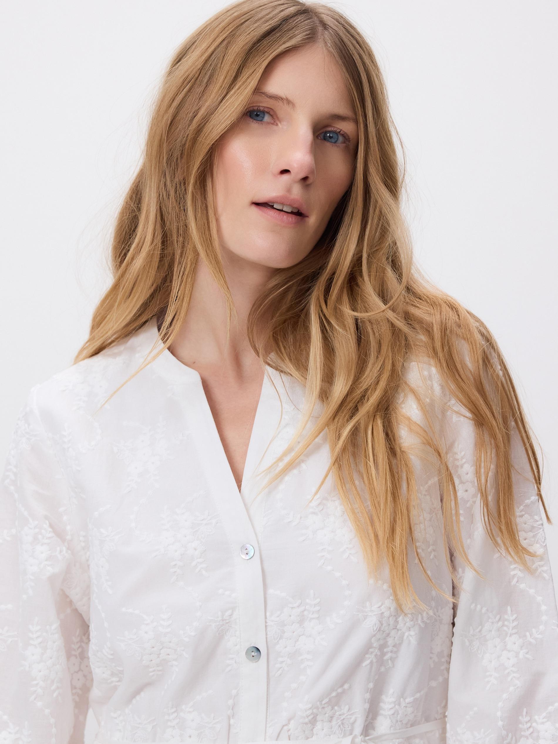 White Dress With Embroidery Detailing, White, medium