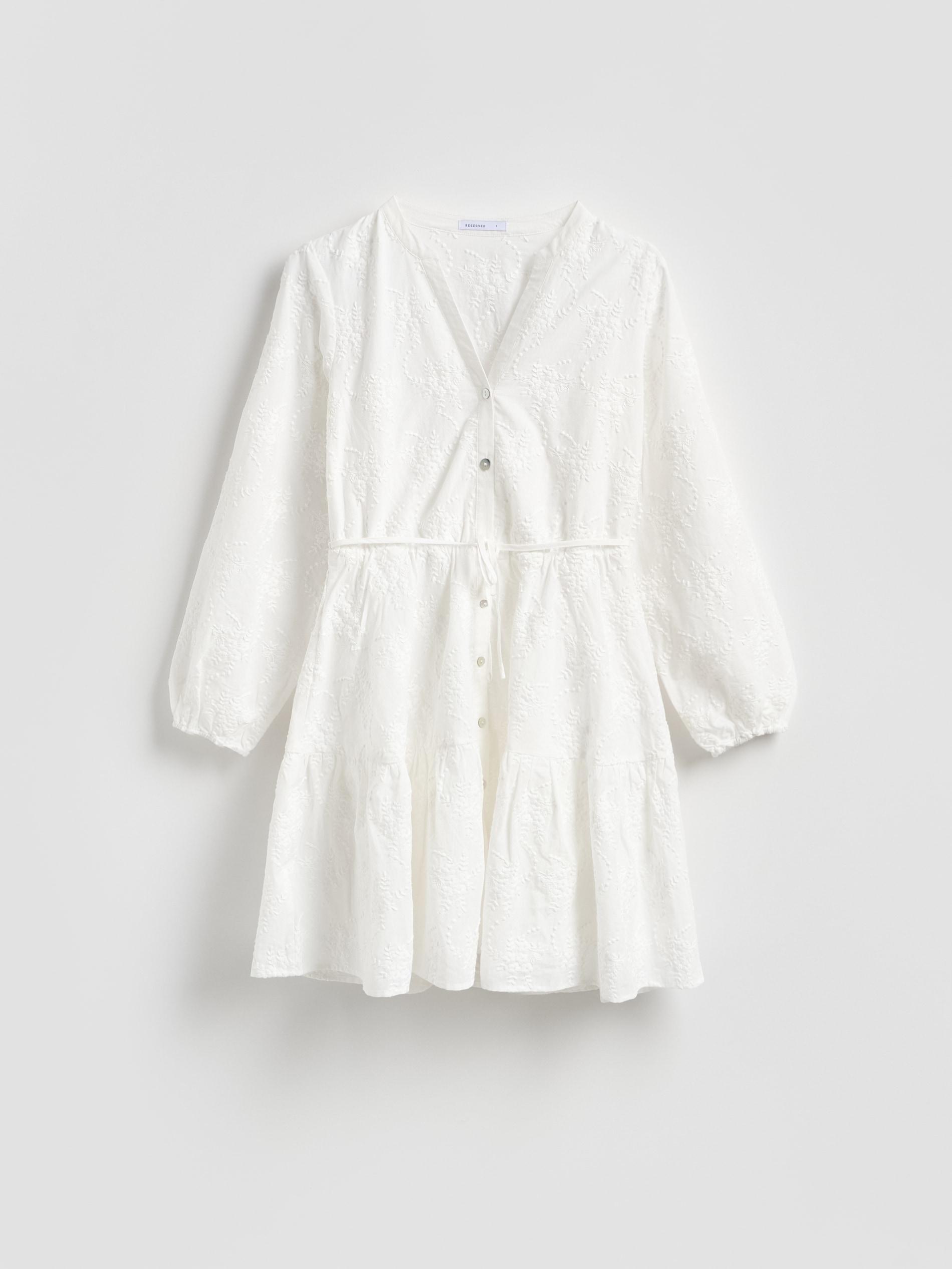 White Dress With Embroidery Detailing, White, large image number 3