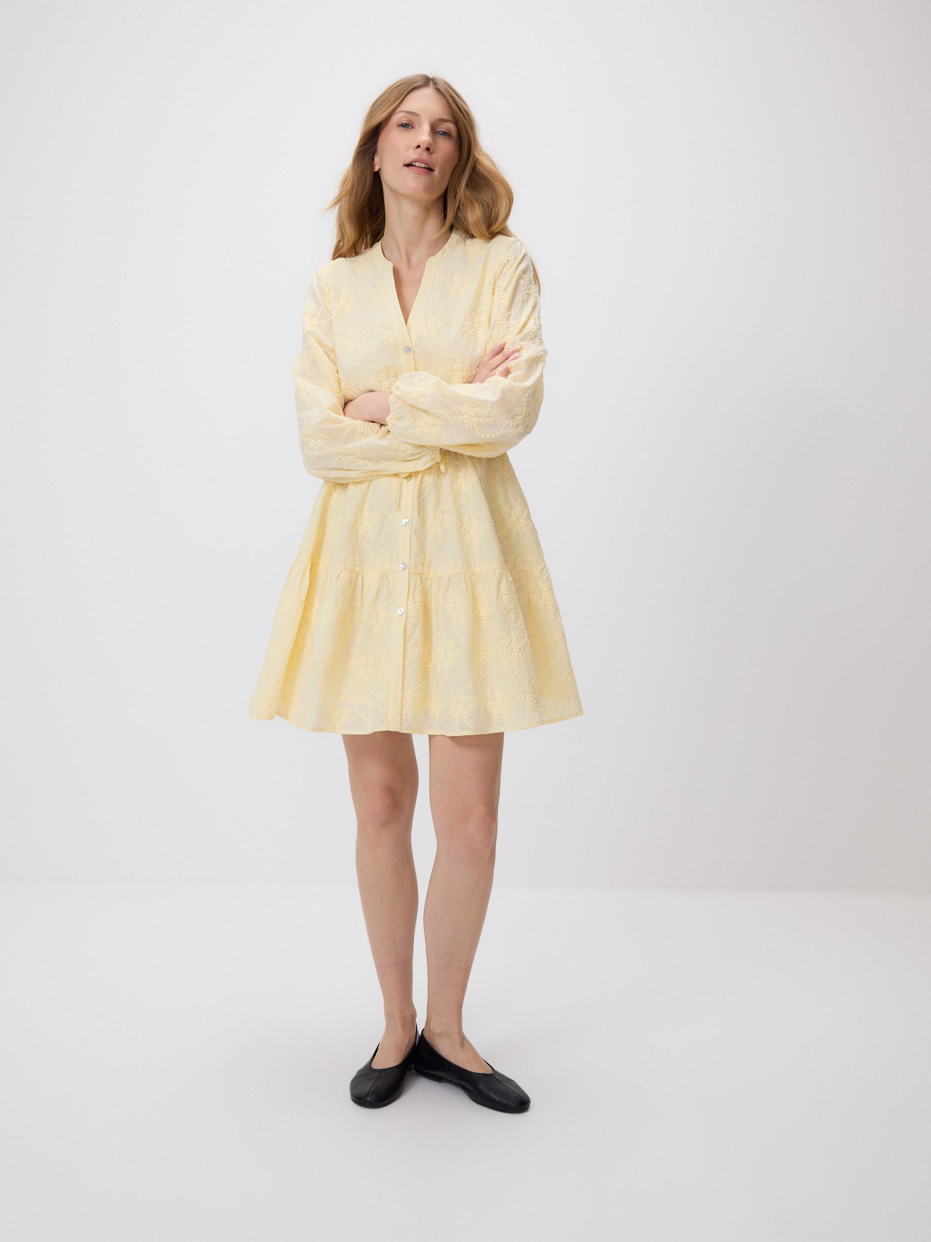 Yellow Dress With Embroidery Detailing, Yellow, medium