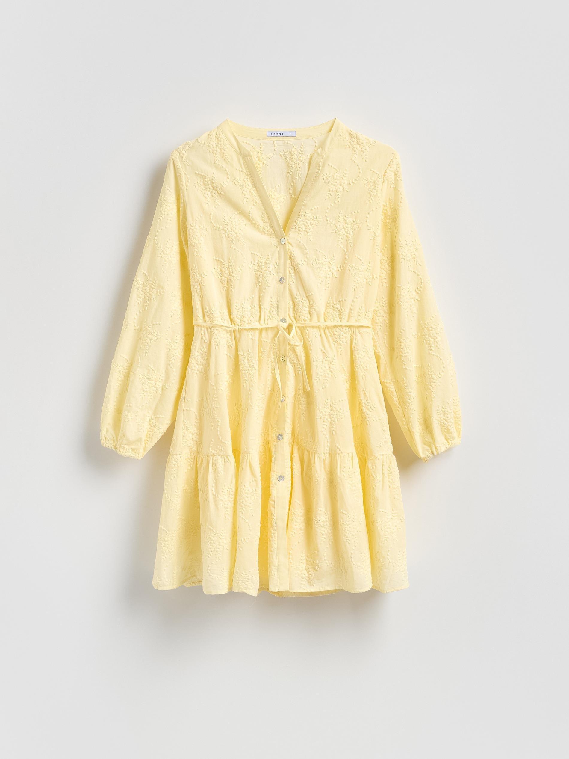 Yellow Dress With Embroidery Detailing, Yellow, large image number 3