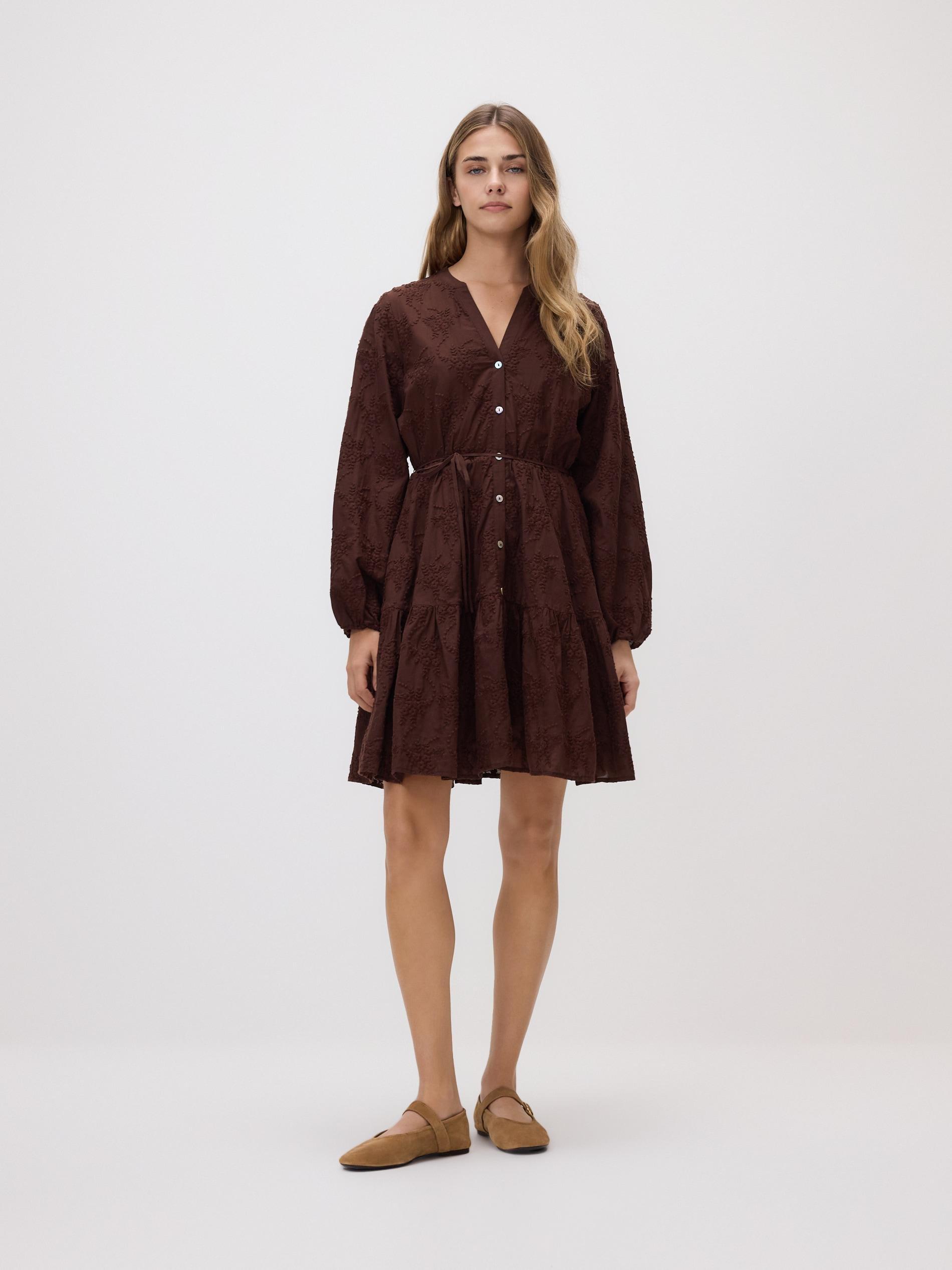 Brown Dress With Embroidery Detailing, Brown, large image number 1