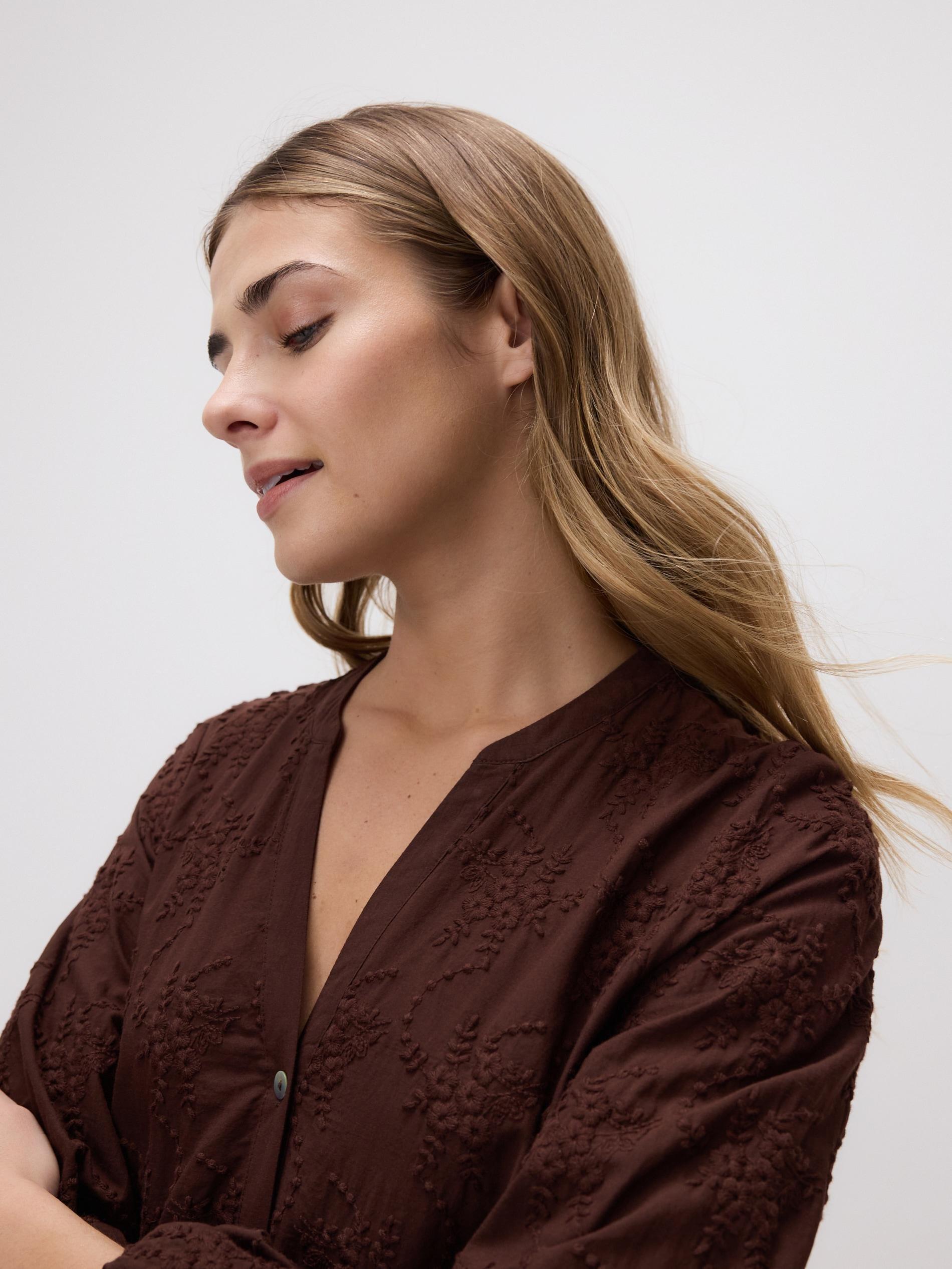 Brown Dress With Embroidery Detailing, Brown, large image number 2