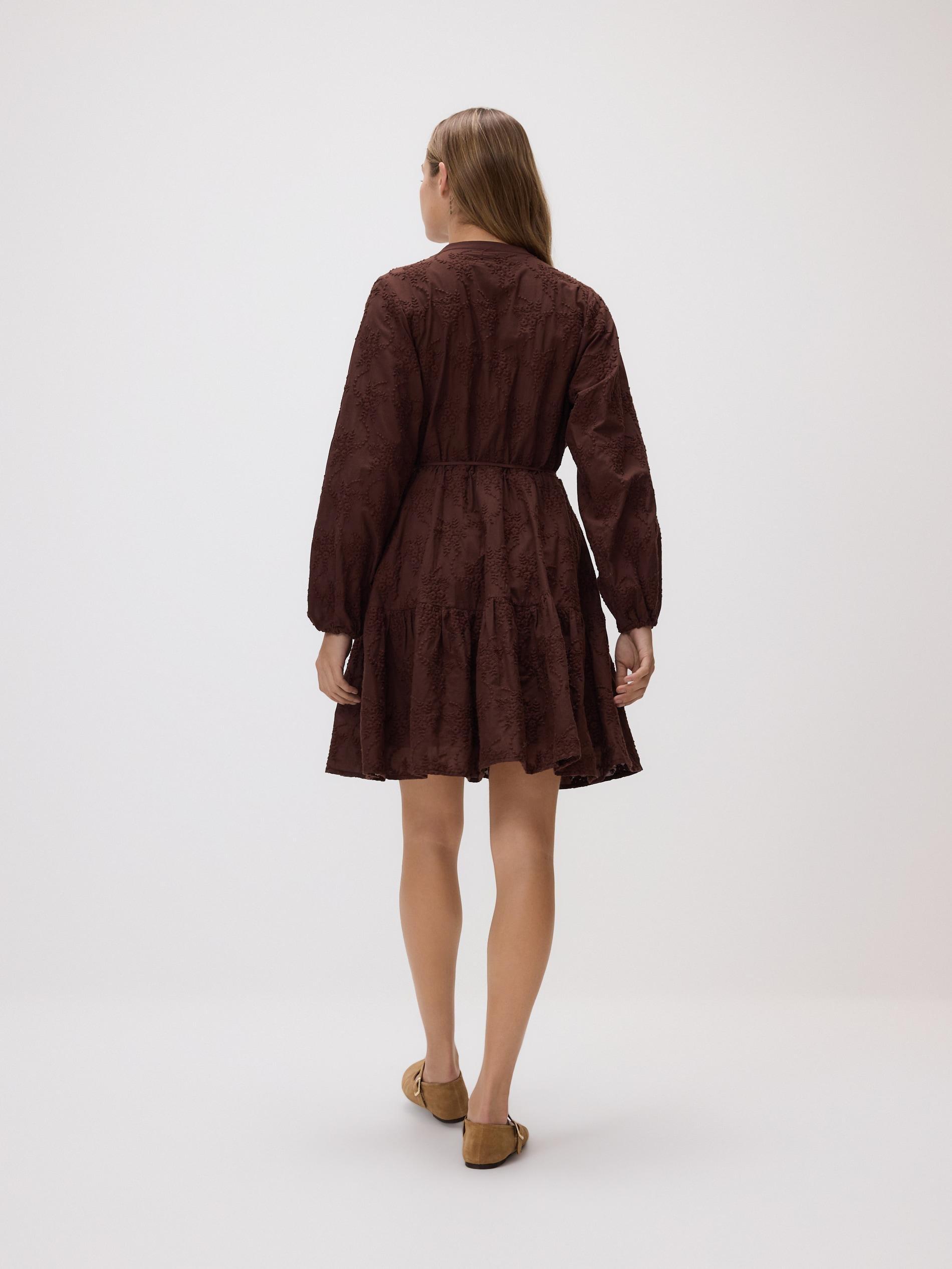 Brown Dress With Embroidery Detailing, Brown, large image number 3