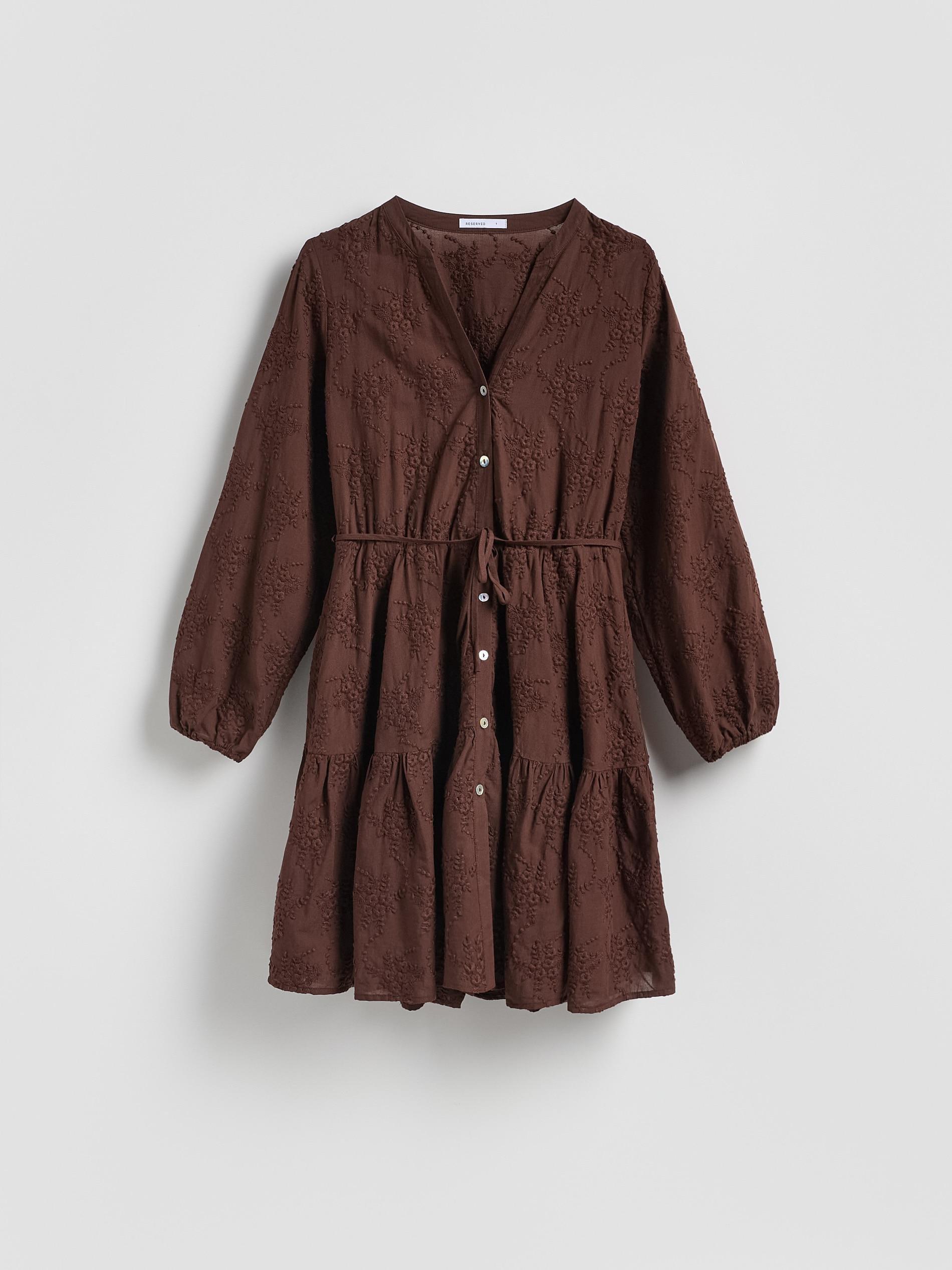 Brown Dress With Embroidery Detailing, Brown, large image number 4