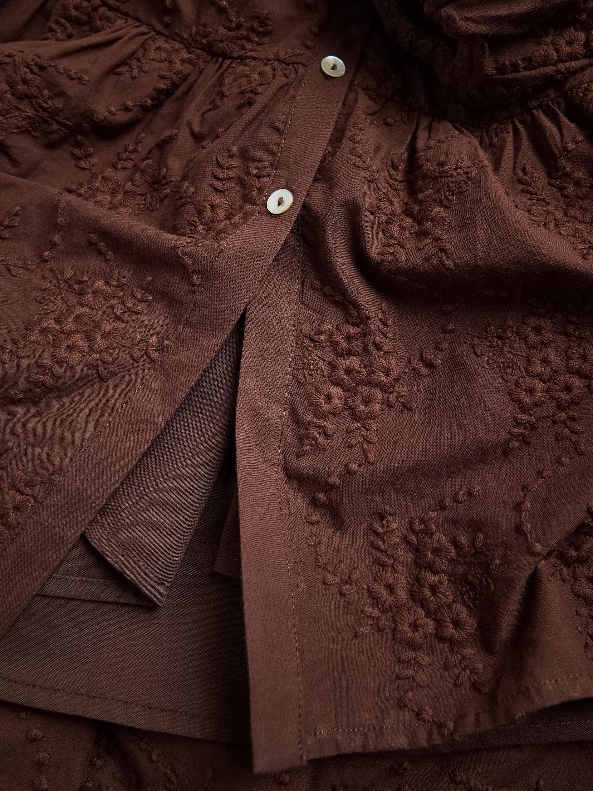 Brown Dress With Embroidery Detailing, Brown, large image number 5