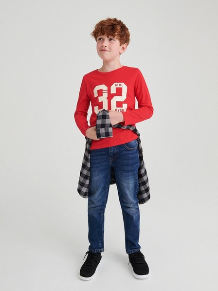 Reserved - Red Regular Cut Long Sleeve Shirt With Print, Kids Boy