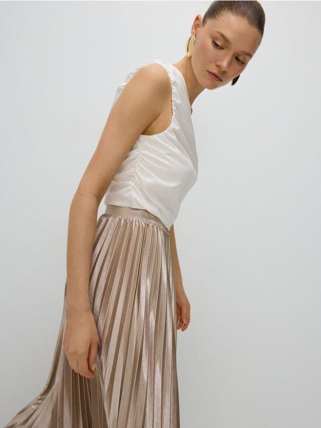 Beige Elastic Waistband Midi Skirt, , large image number 0