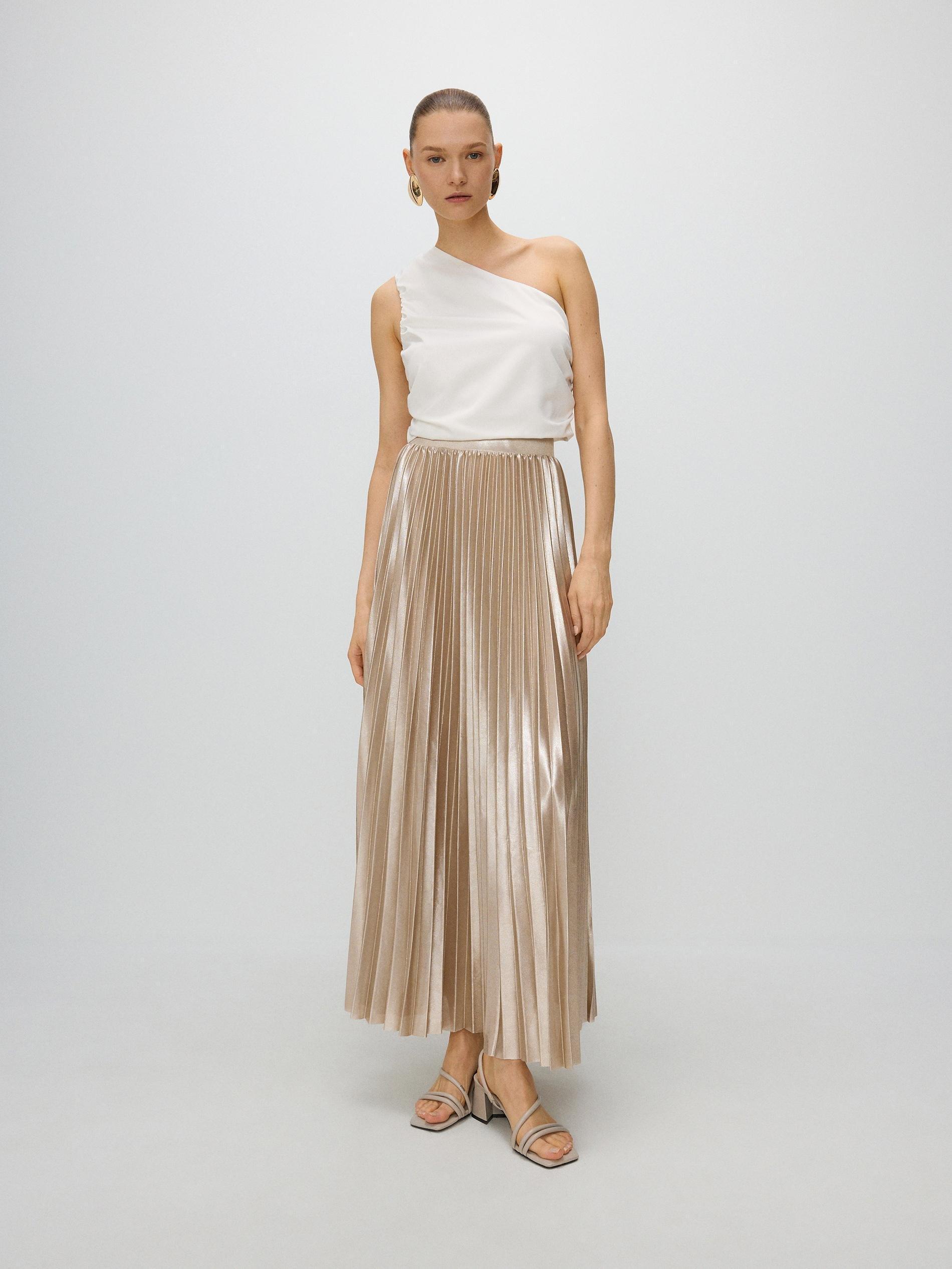 Beige Elastic Waistband Midi Skirt, , large image number 2