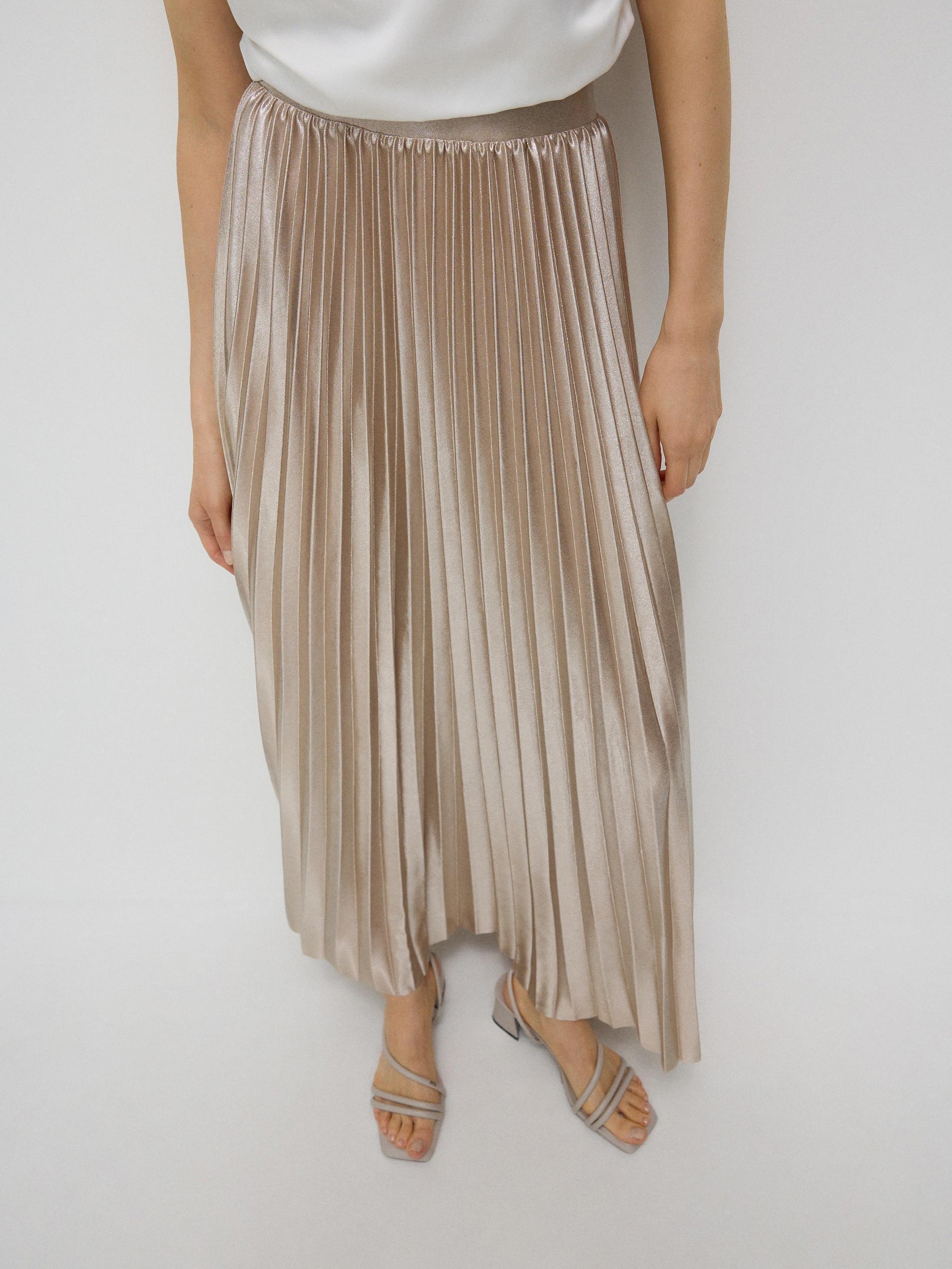Beige Elastic Waistband Midi Skirt, , large image number 4